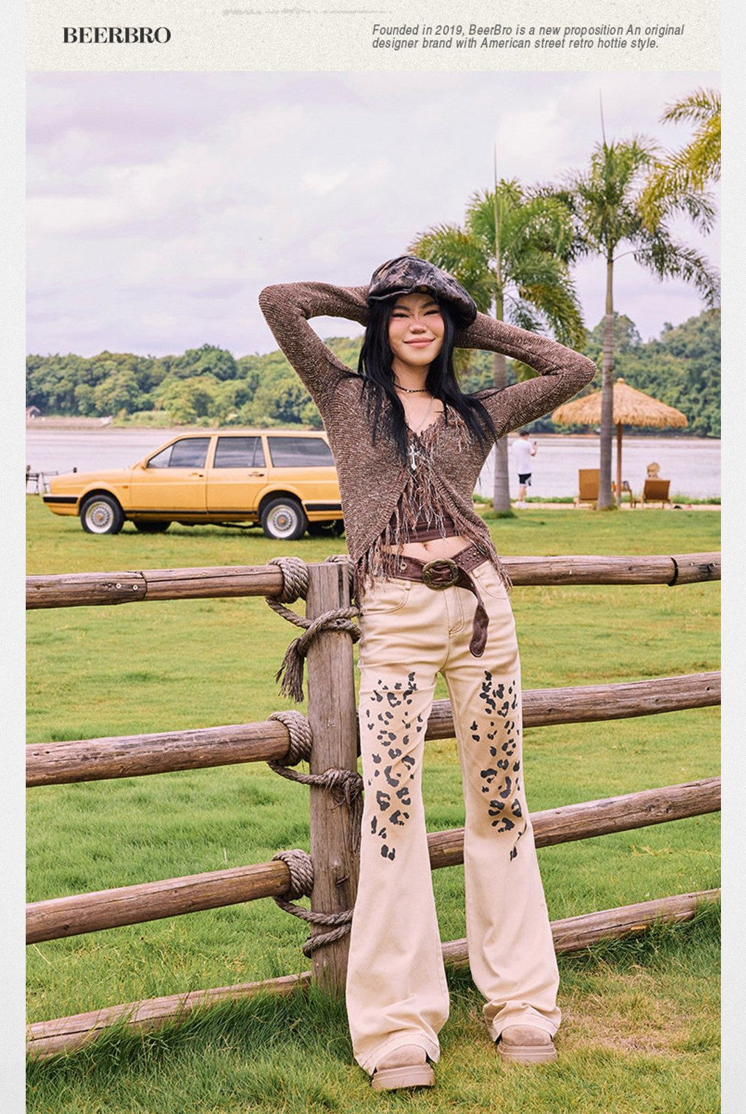 BeerBro Western Fringe Wool Cardigan in Beige