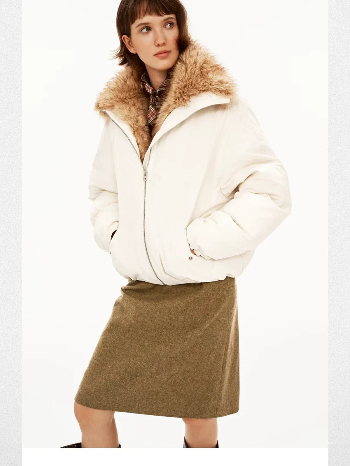 PUKI Reversible Wool Blend Midi Skirt in Brown - On Model