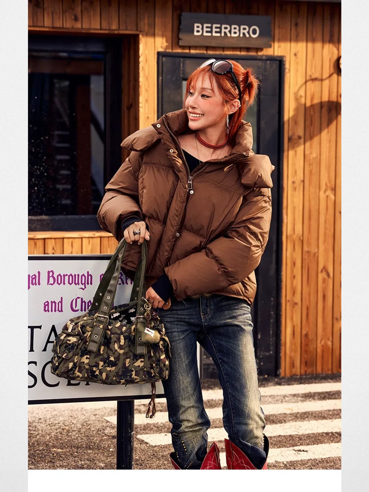 BeerBro Studded Rhinestone Micro Flare Jeans in Navy - On Model