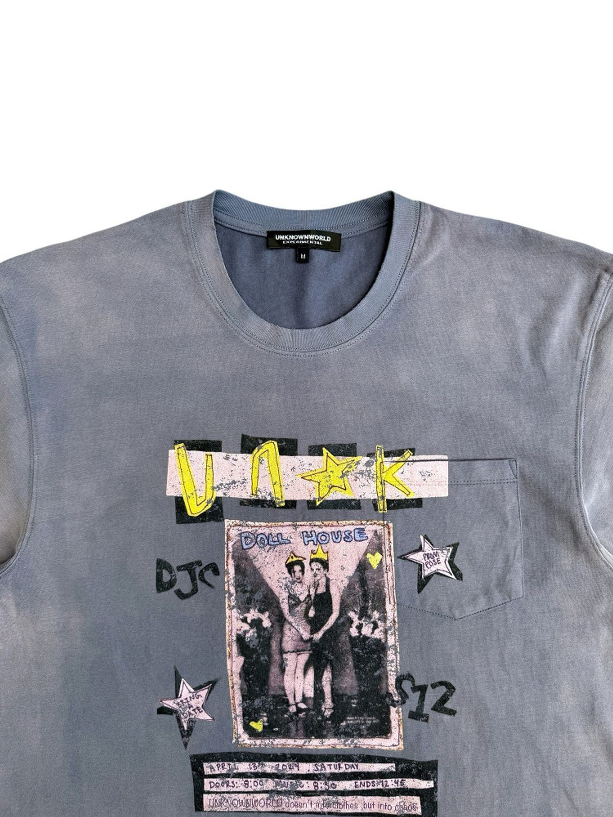 UNKNOWNWORLD Sun Faded Distressed Graphic T Shirt in Denim