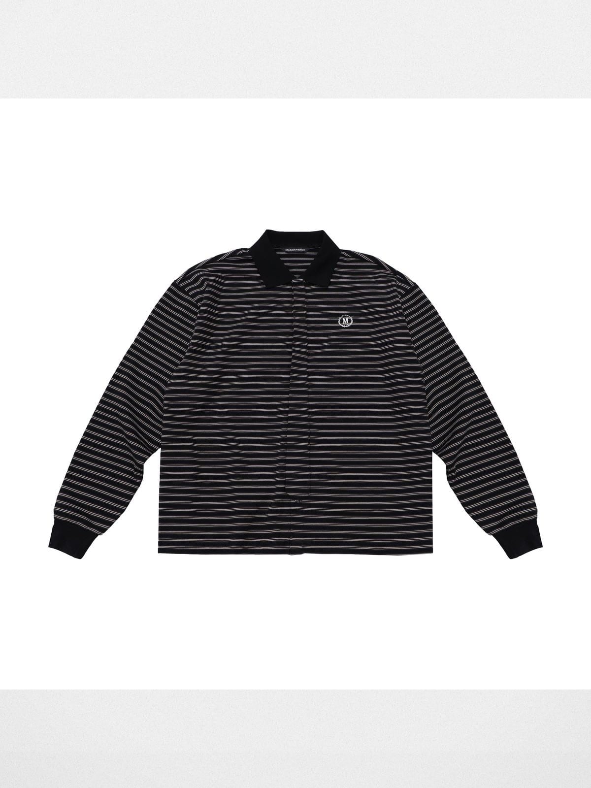 MasonPrince Striped Washed Cotton Cardigan in Black