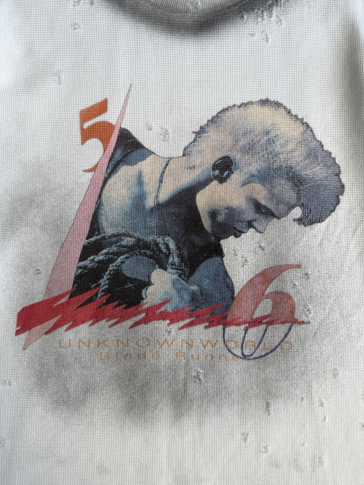 UNKNOWNWORLD Distressed Waffle Knit Pullover in White - Detail