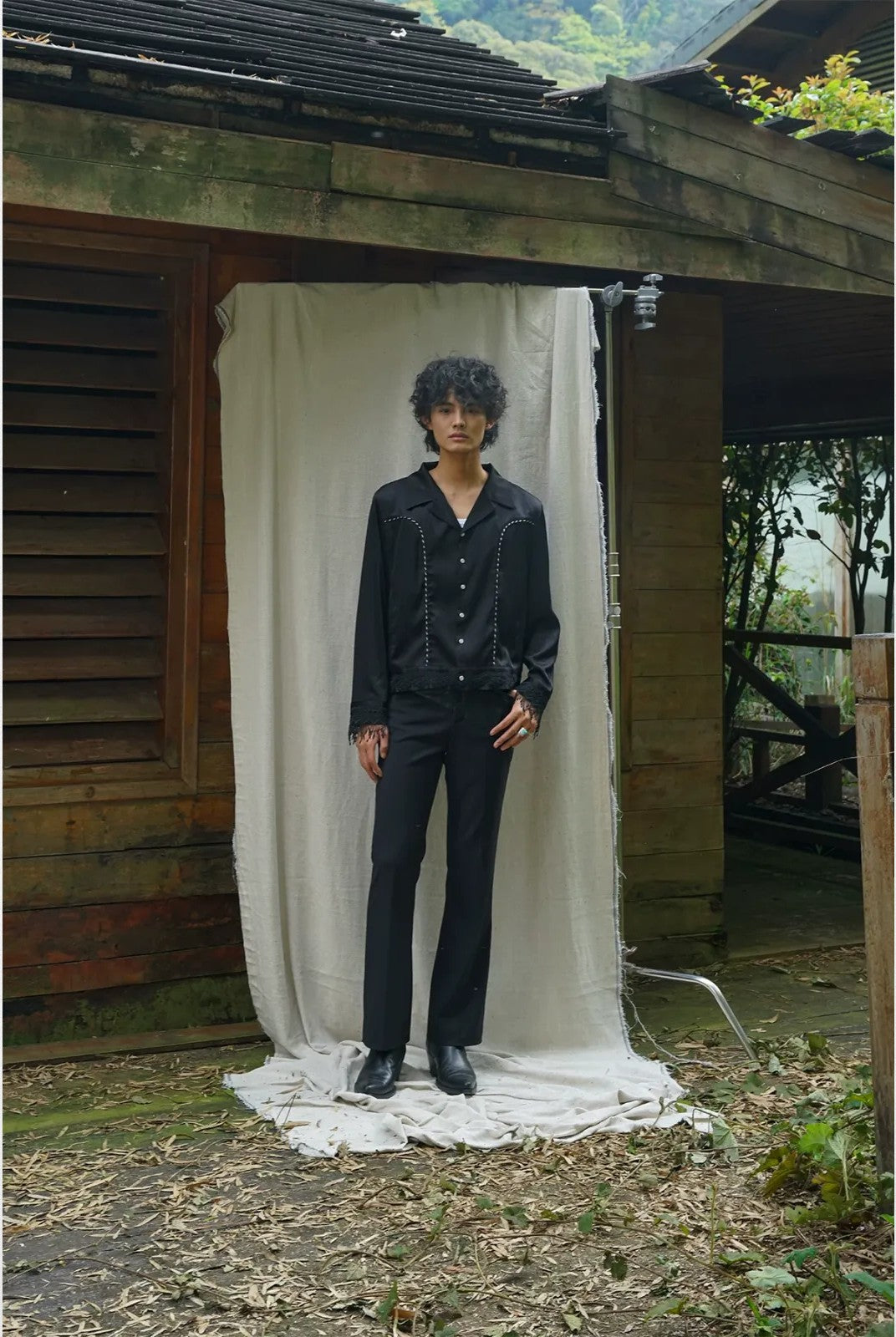 Retro 21 Lace Tassel Shirt Jacket in Black - On Model