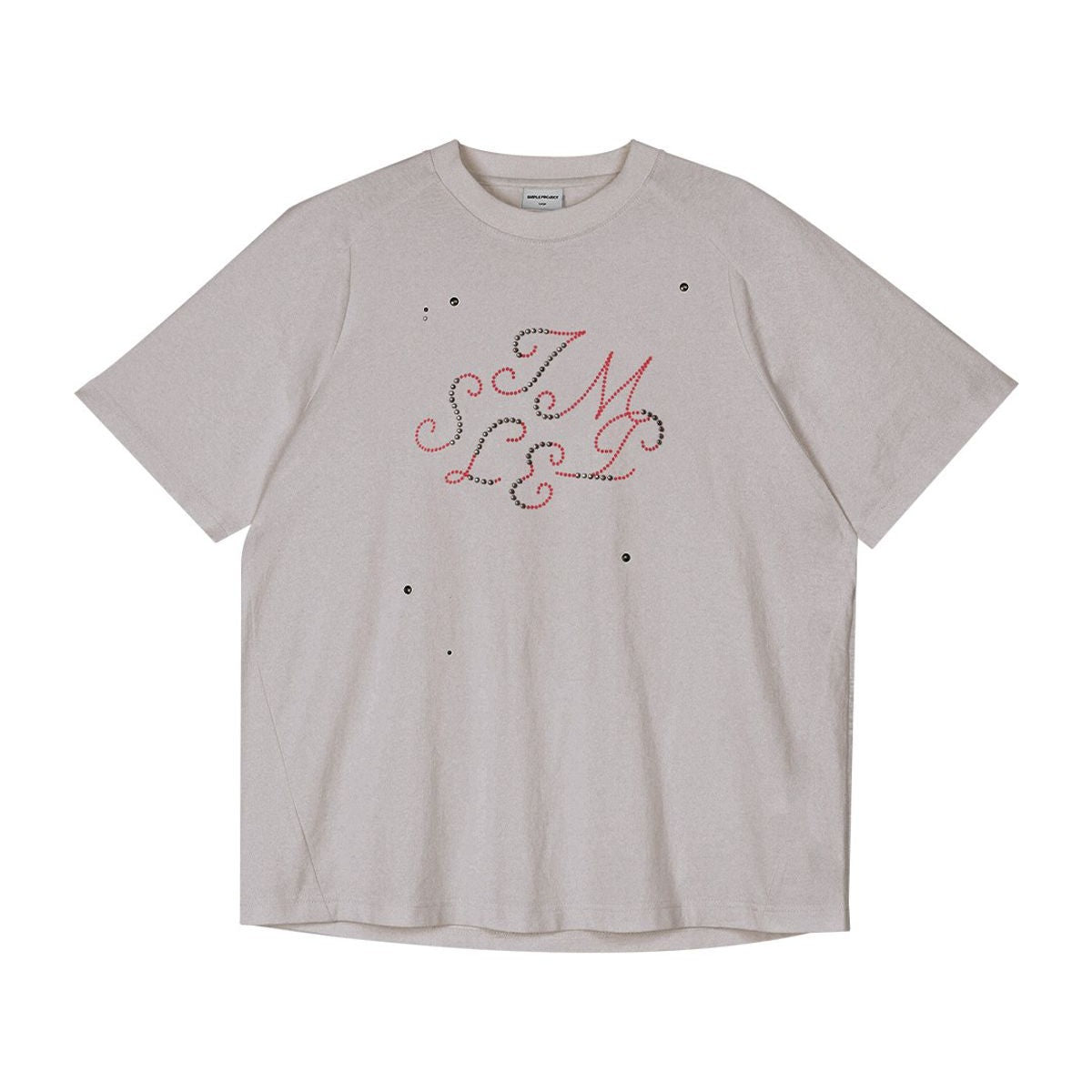 Simple Project Studded Script Logo T Shirt in Beige