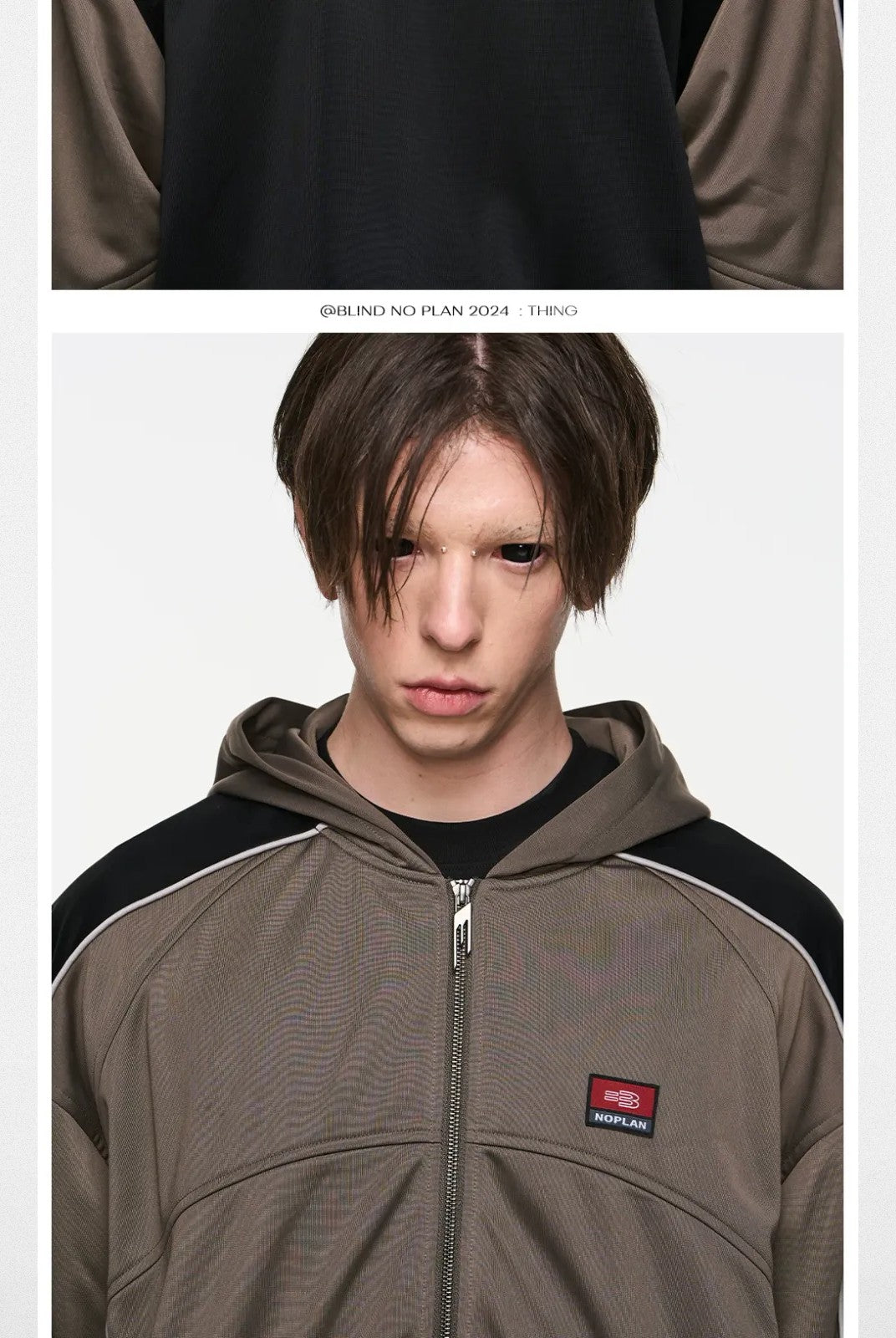 BLINDNOPLAN Retro Color Block Hooded Jacket in Brown