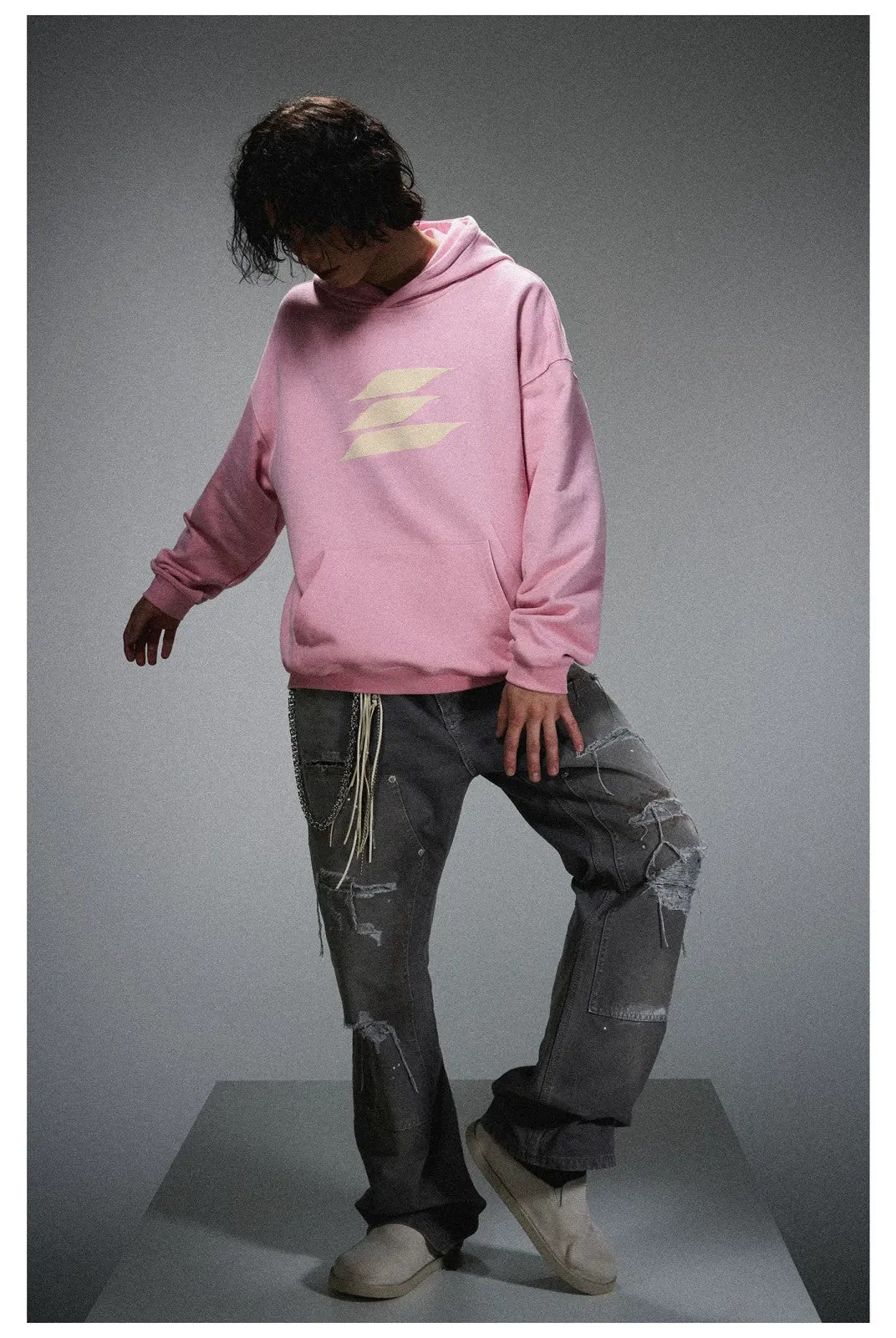 LOSTCTRL Heavyweight Fleece Lined Hoodie in Pink - On Model