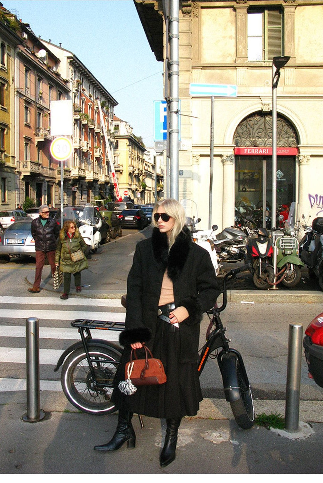 ACSENSE STUDIO Faux Suede Jacket with Faux Fur Collar in Black - On Model