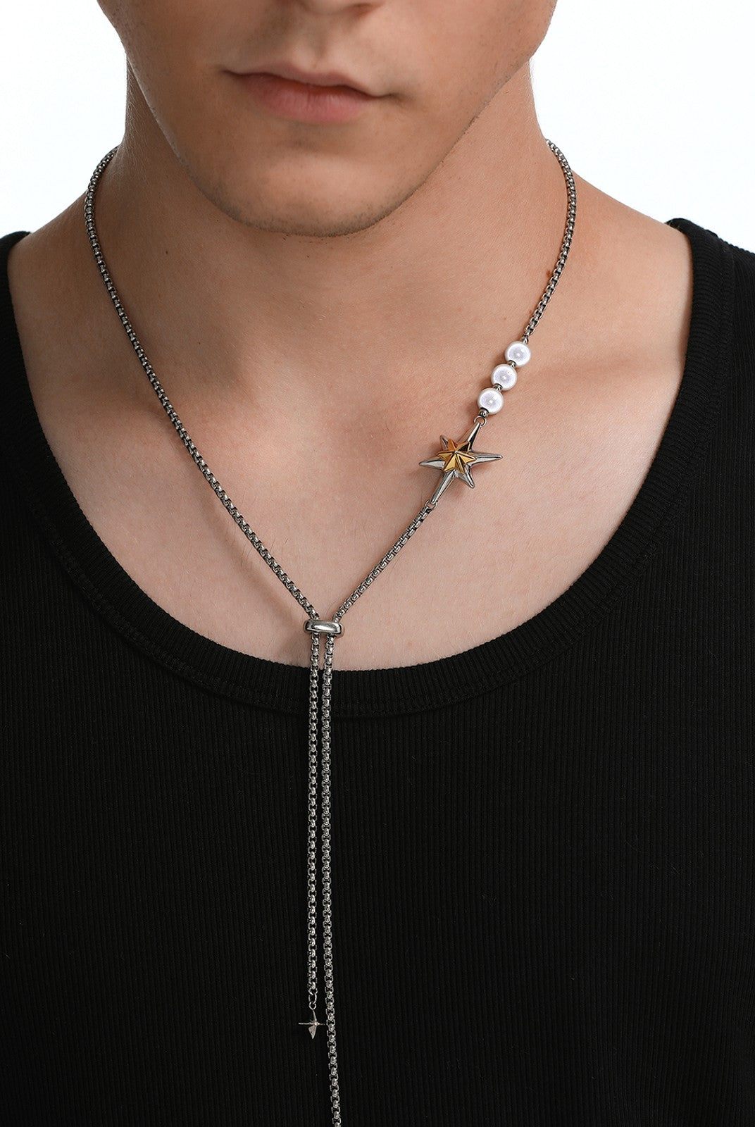 BLACKHEAD Star Pendant Pearl Layered Necklace in Gray