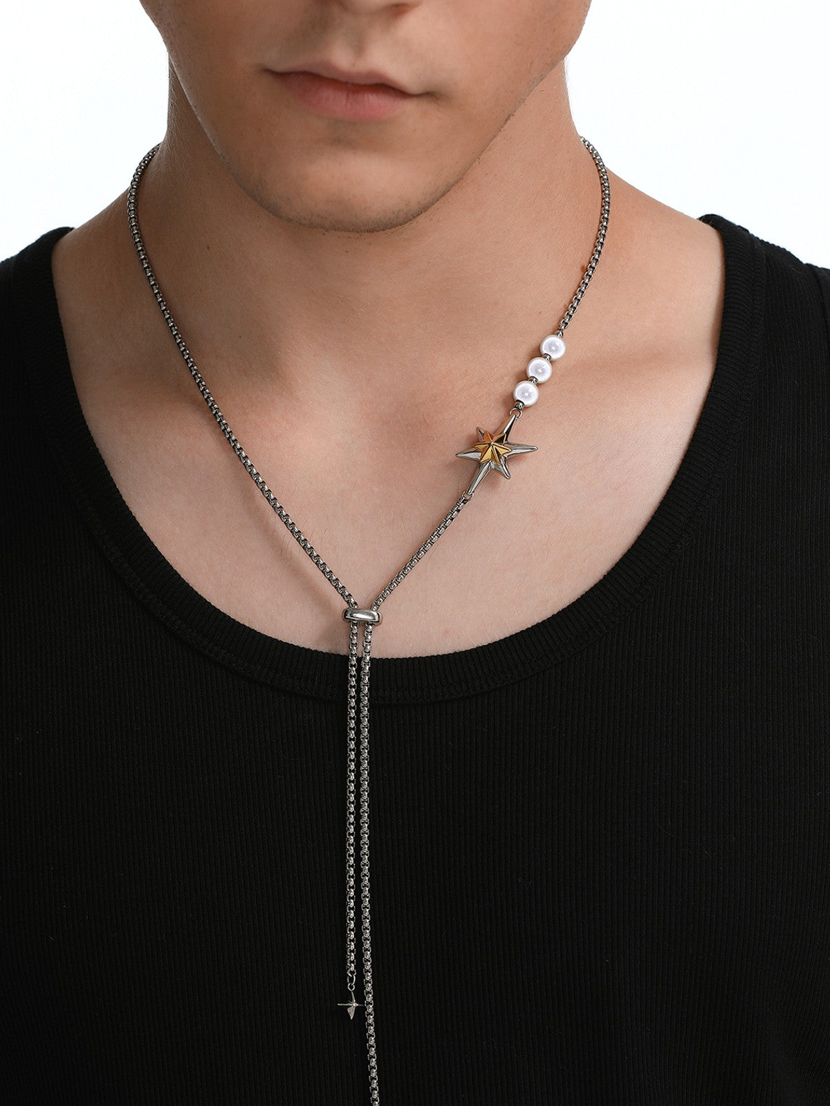 BLACKHEAD Star Pendant Pearl Layered Necklace in Gray