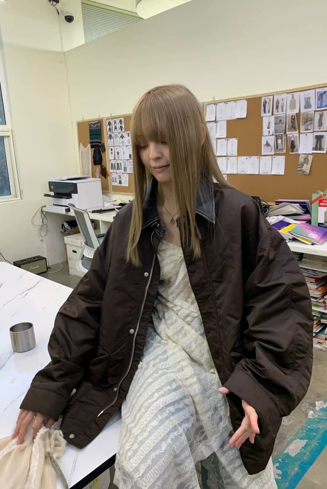 NeverSeez Vintage Wash Nylon Barn Jacket in Brown - On Model