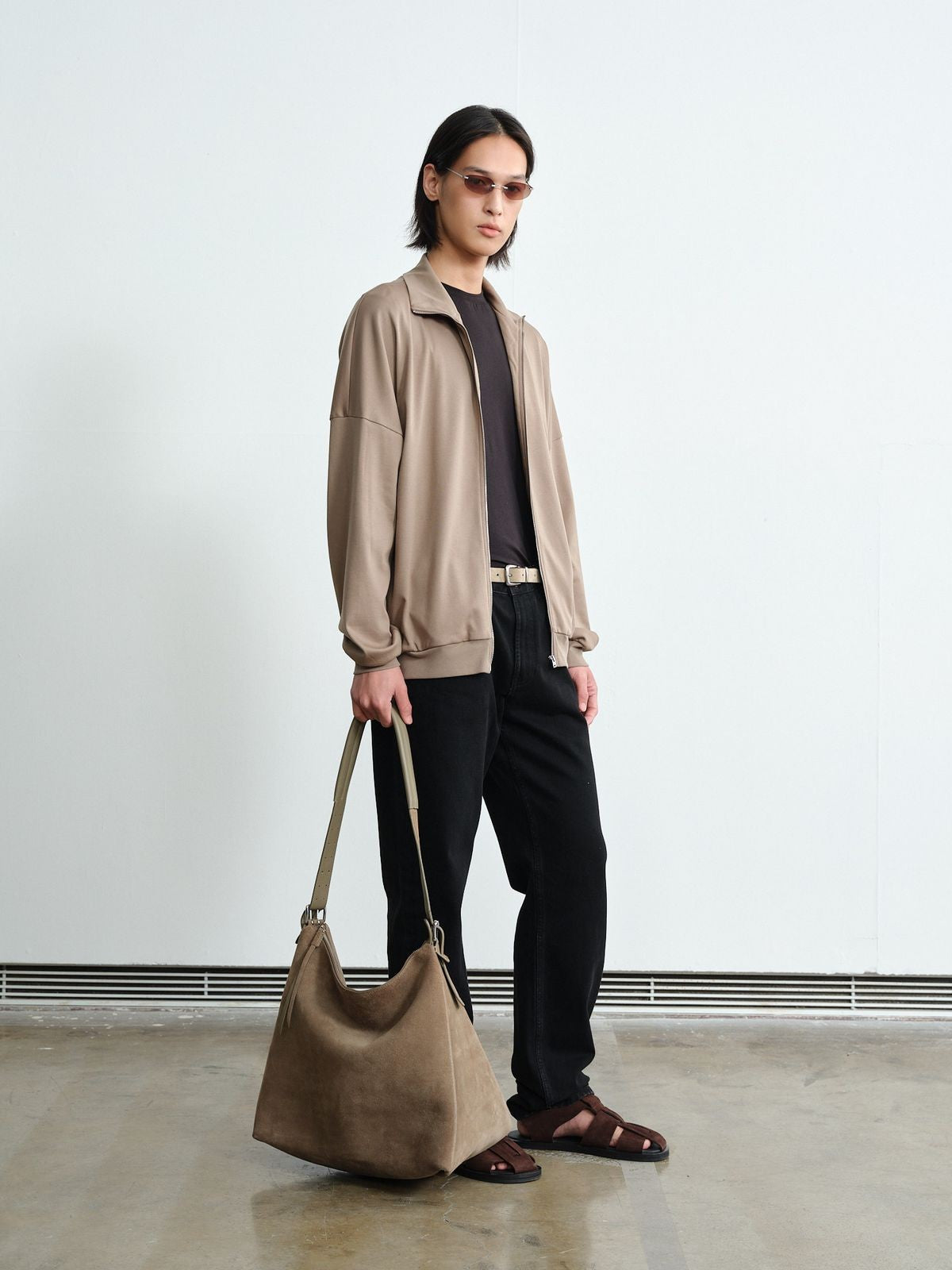 ROYA Liquid Ammonia Pima Cotton Zip Jacket in Beige - On Model