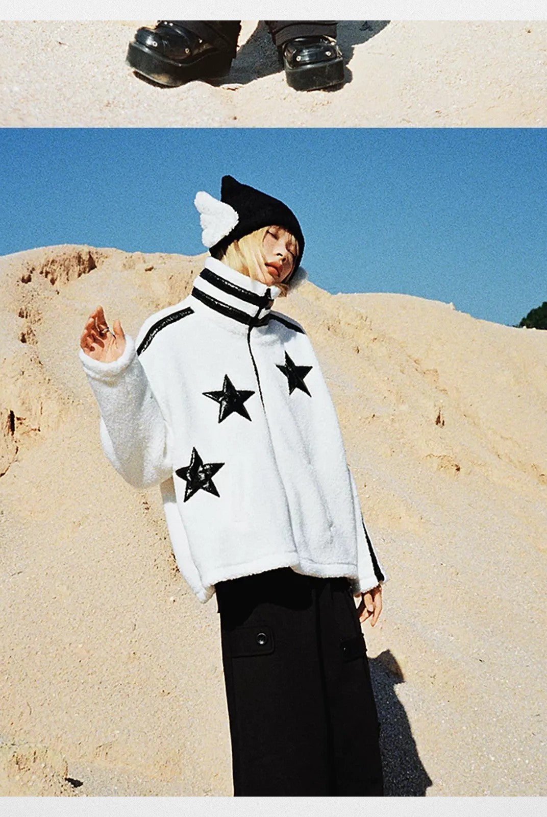 CFIERCE Angel Wings Pointed Knit Beanie in Black - On Model