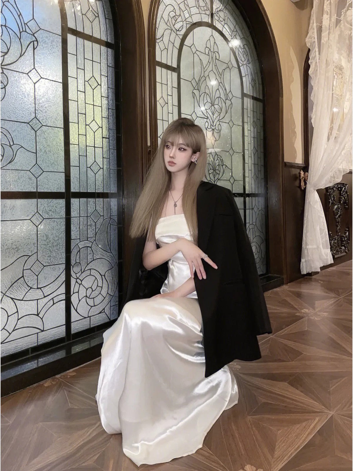 1S STUDIO Acetate Satin Mermaid Gown in White