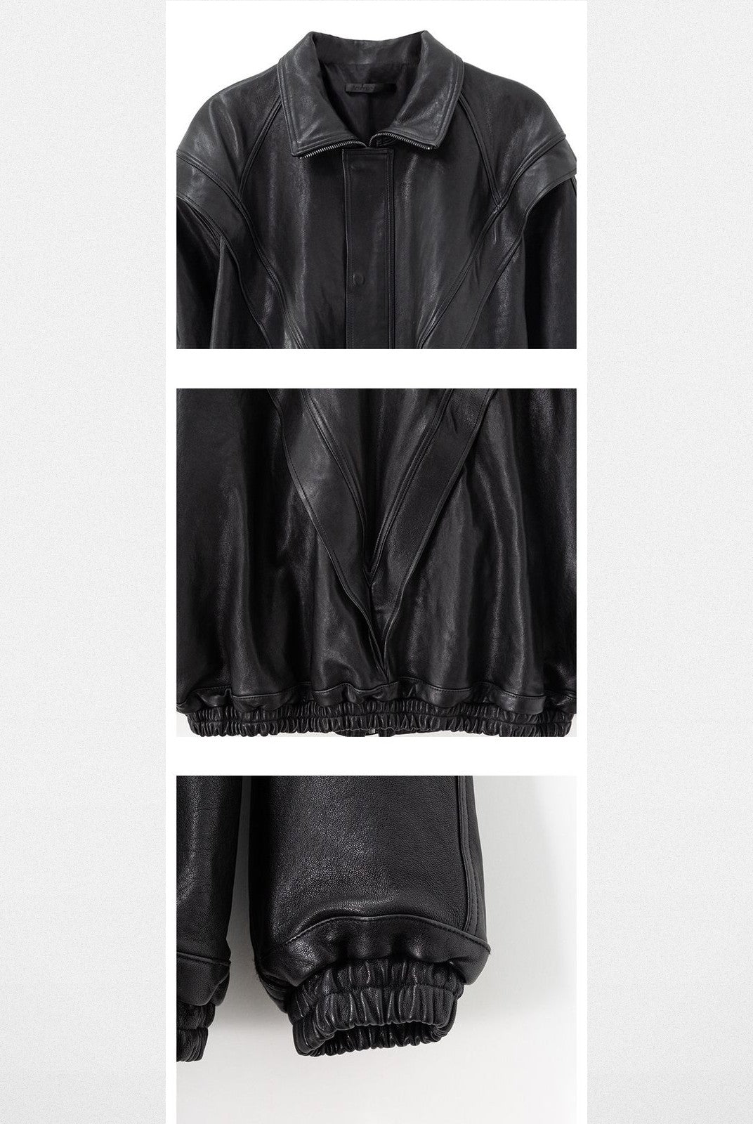 ACSENSE STUDIO Triangle Cut Sheepskin Jacket in Black - Detail