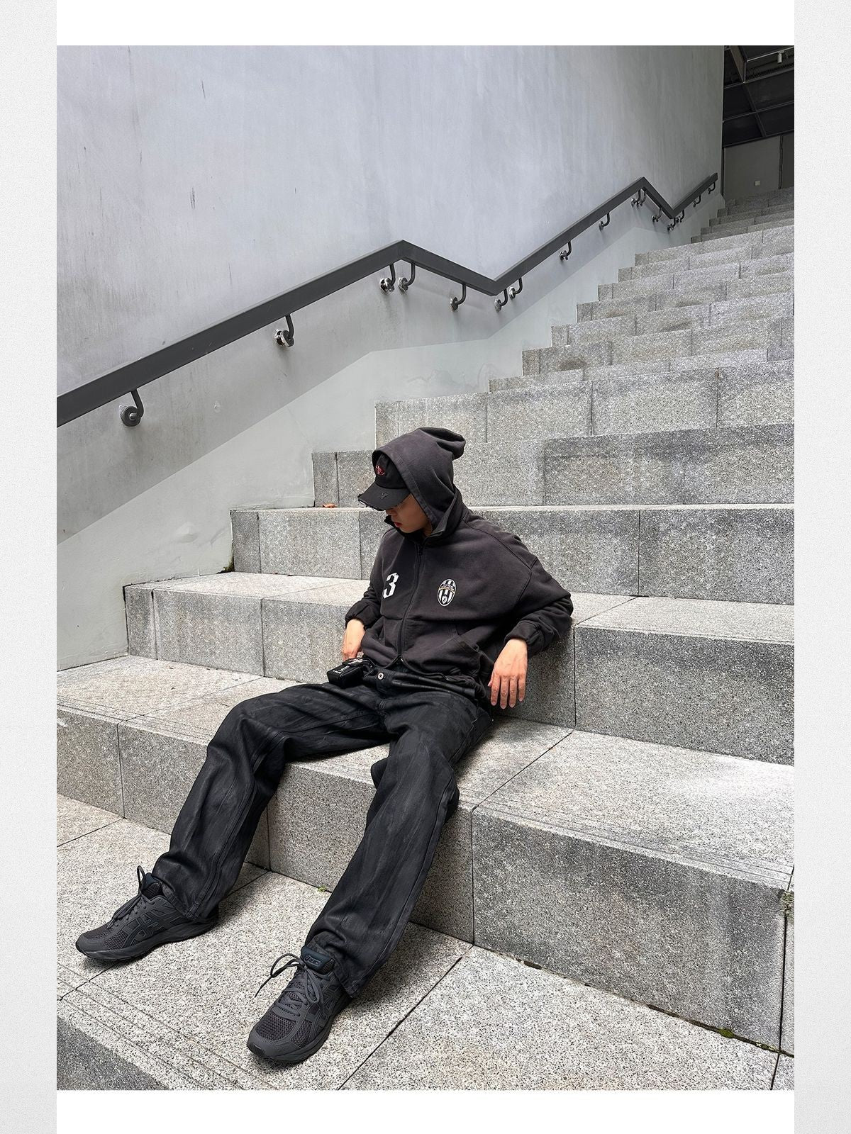 SOD Waxed Leather Buckle Jeans in Black - On Model