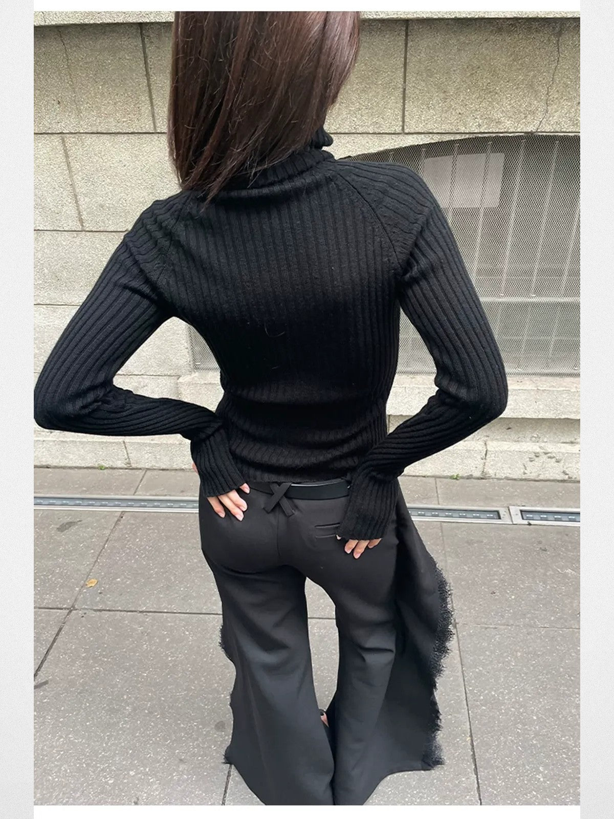 RARELY ALIKE Zip Up High Neck Wool Knit in Black - Lifestyle