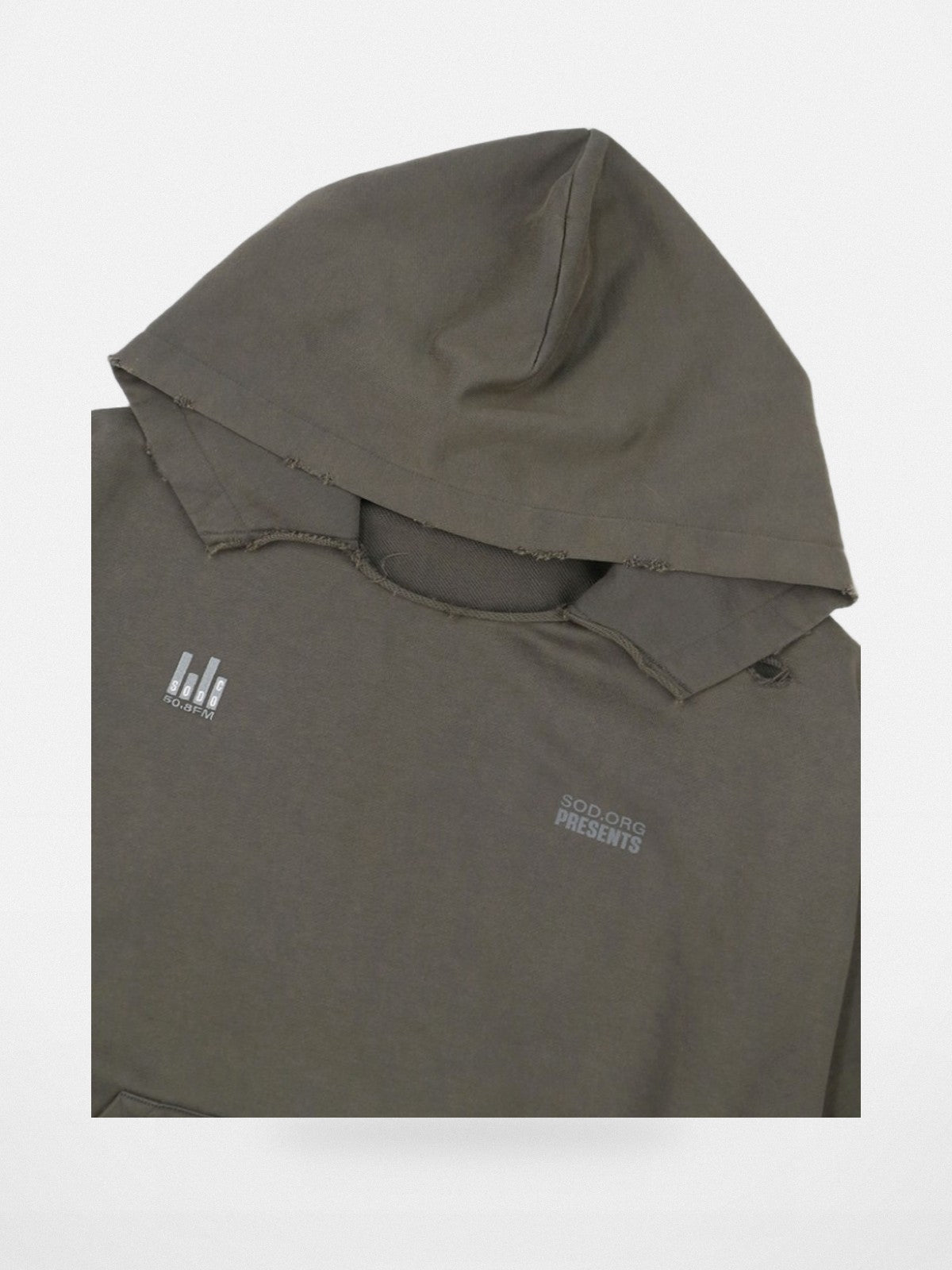 SOD Heavy Washed Distressed Hoodie in Green - Detail