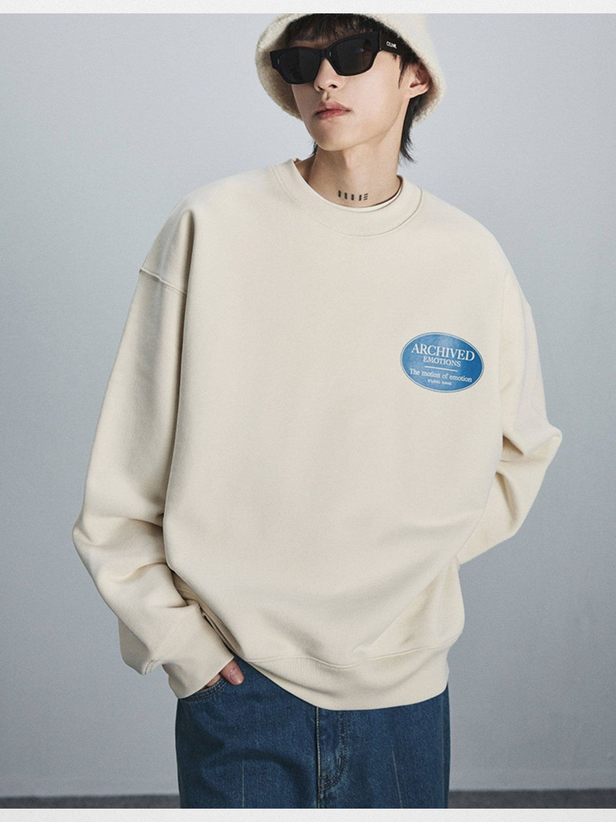 NANS Heavyweight Cotton Terry Crewneck in Cream - On Model