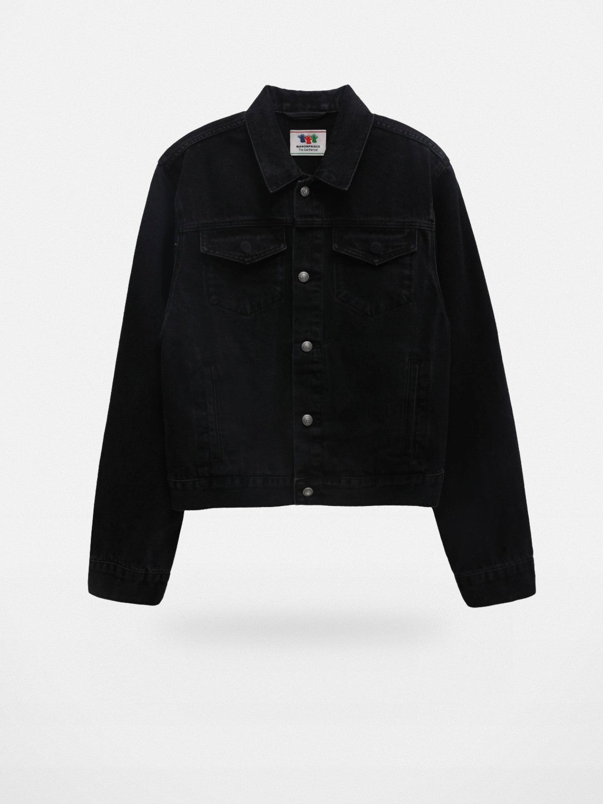 MASONPRINCE Embroidered Short Denim Jacket in Black #color_black