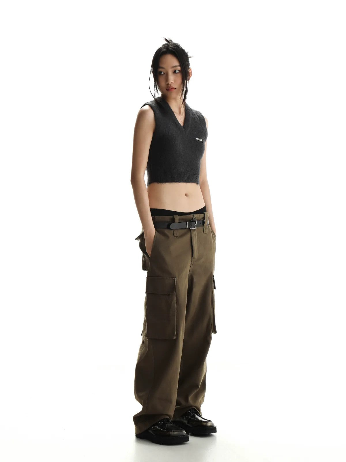 MASONPRINCE Mohair Blend V Neck Vest in Black - On Model