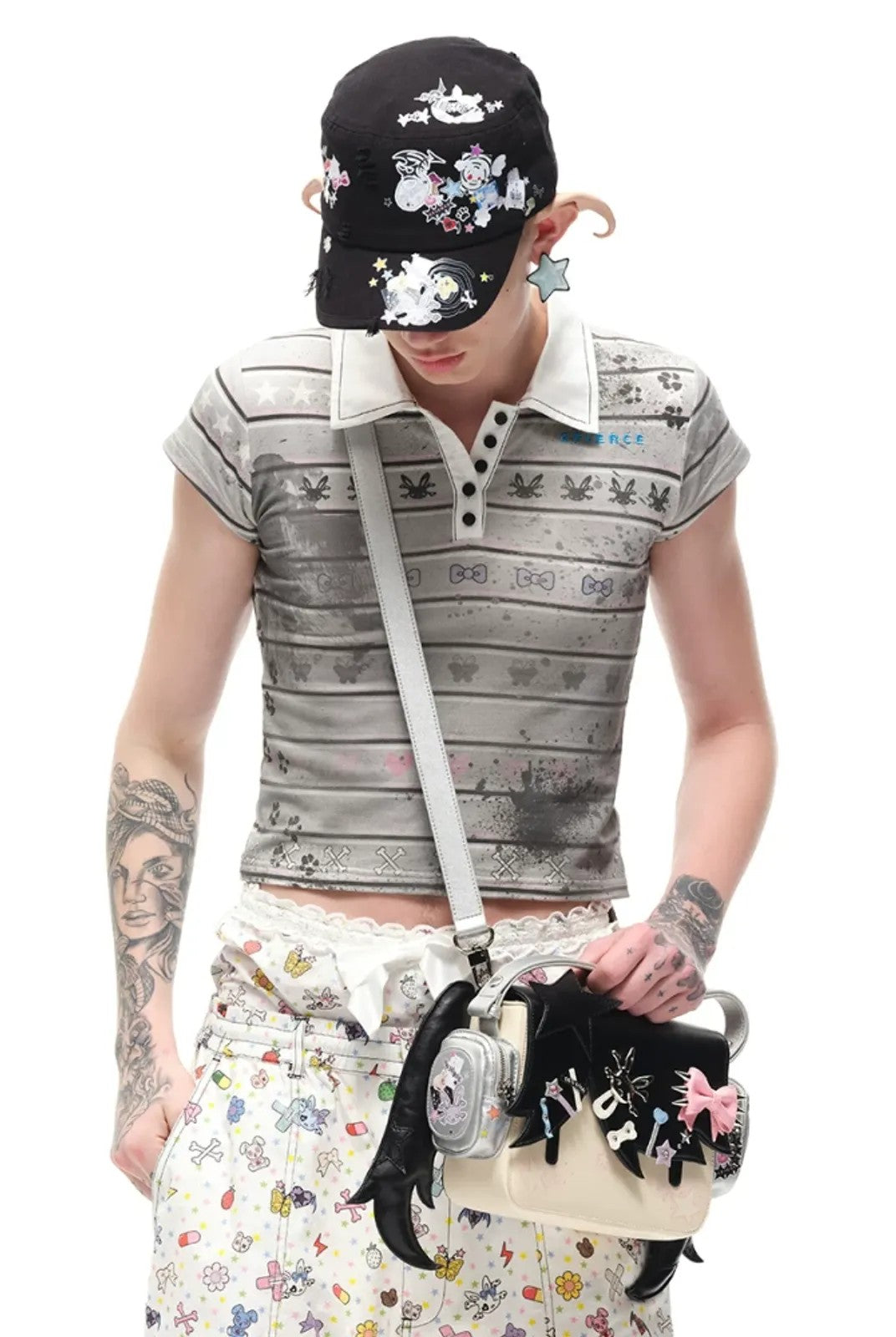 CFIERCE Girl with Headphones Graphic Crossbody in Black - On Model