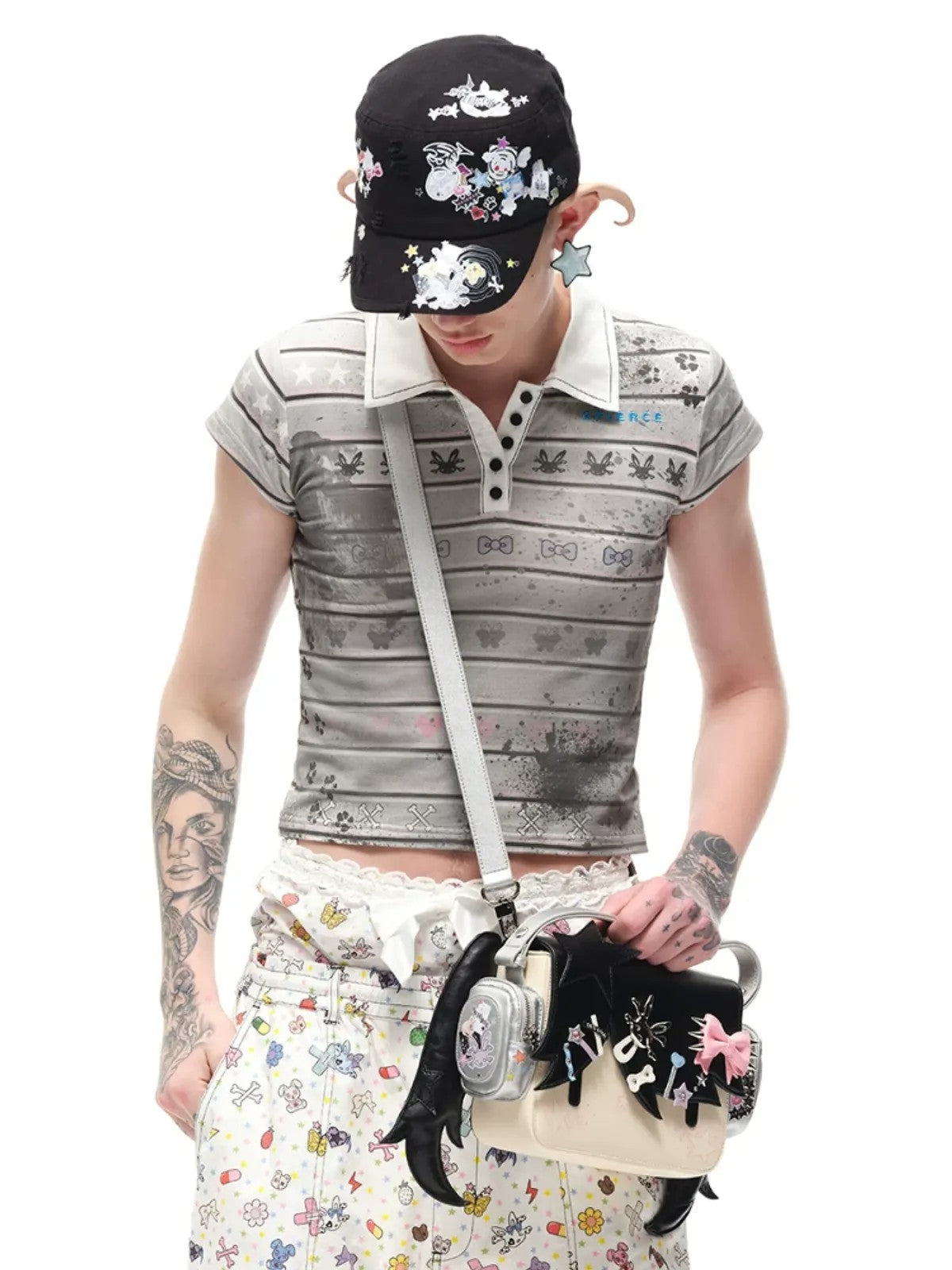 CFIERCE Girl with Headphones Graphic Crossbody in Black - On Model