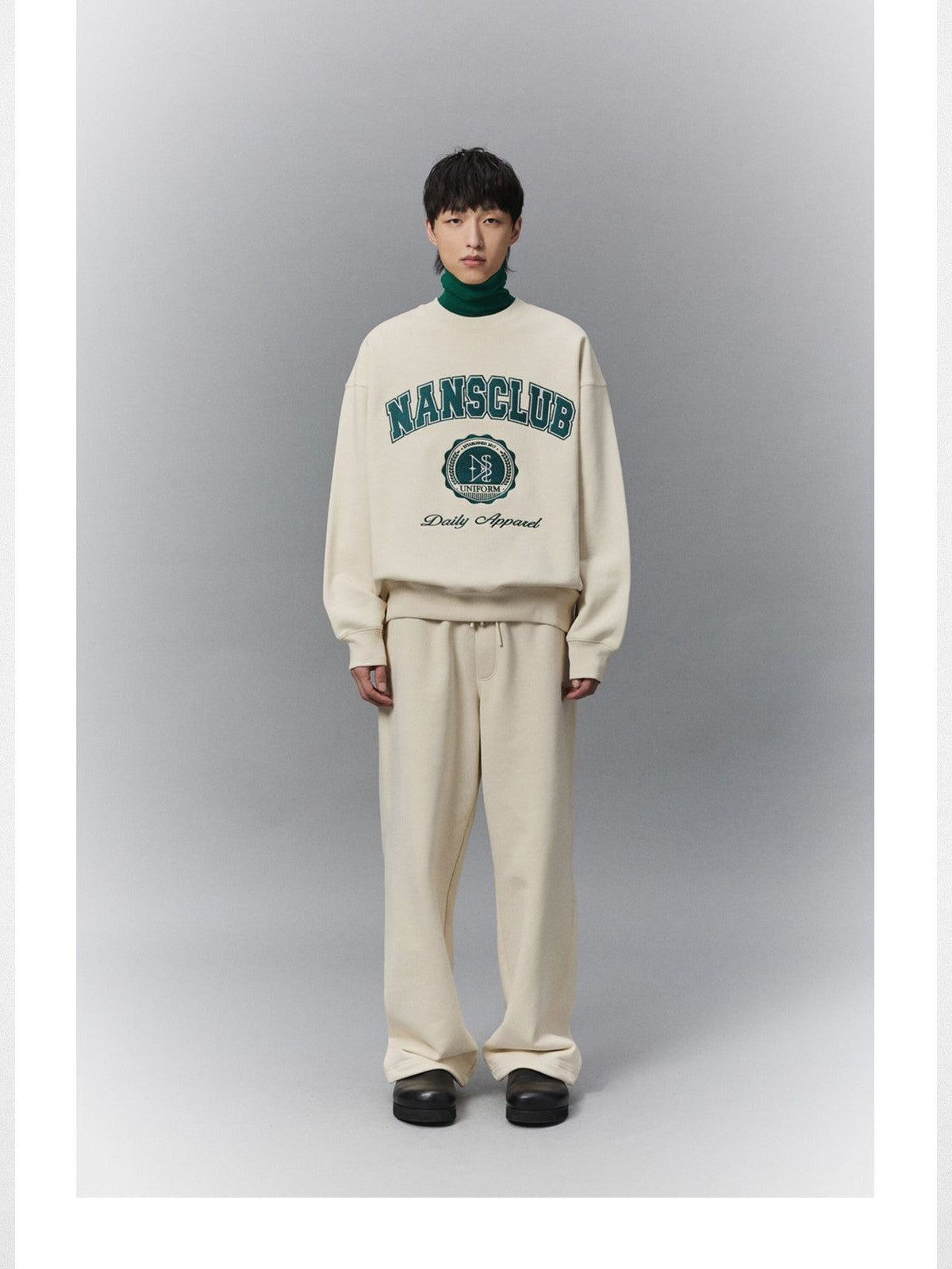 NANS Heavyweight Cotton Varsity Sweatshirt in White - On Model