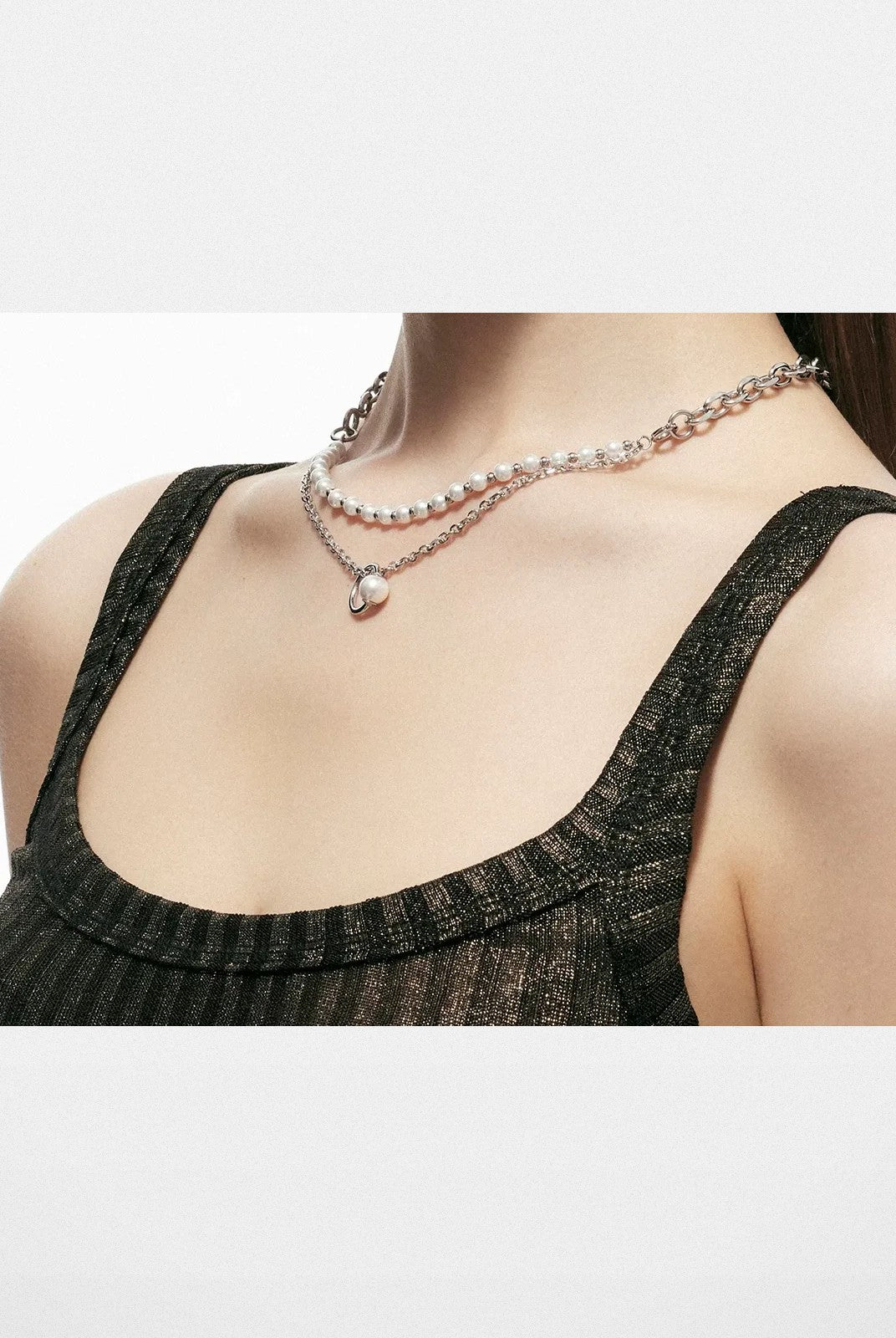 BLACKHEAD Double Layer Pearl Pendant Bracelet in Silver - On Model