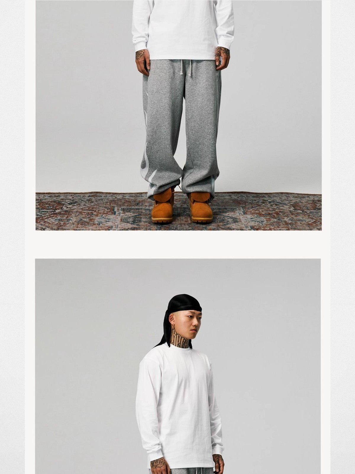 SWFI 260g Cotton Long Sleeve T Shirt in White - On Male Model