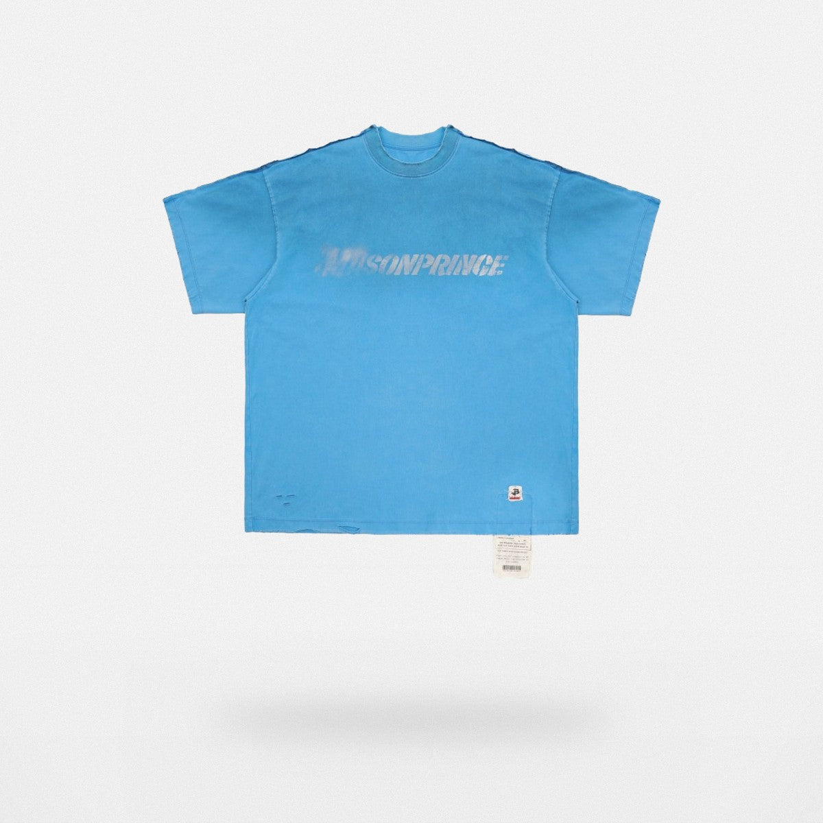 MASONPRINCE Distressed Spray Paint Logo Tee in Sky Blue