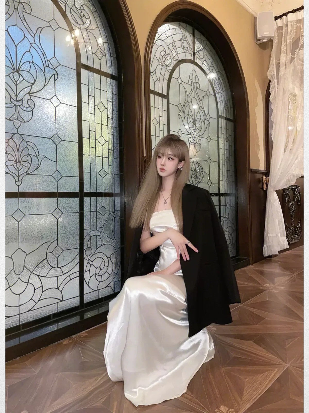 1S STUDIO Acetate Satin Mermaid Gown in White