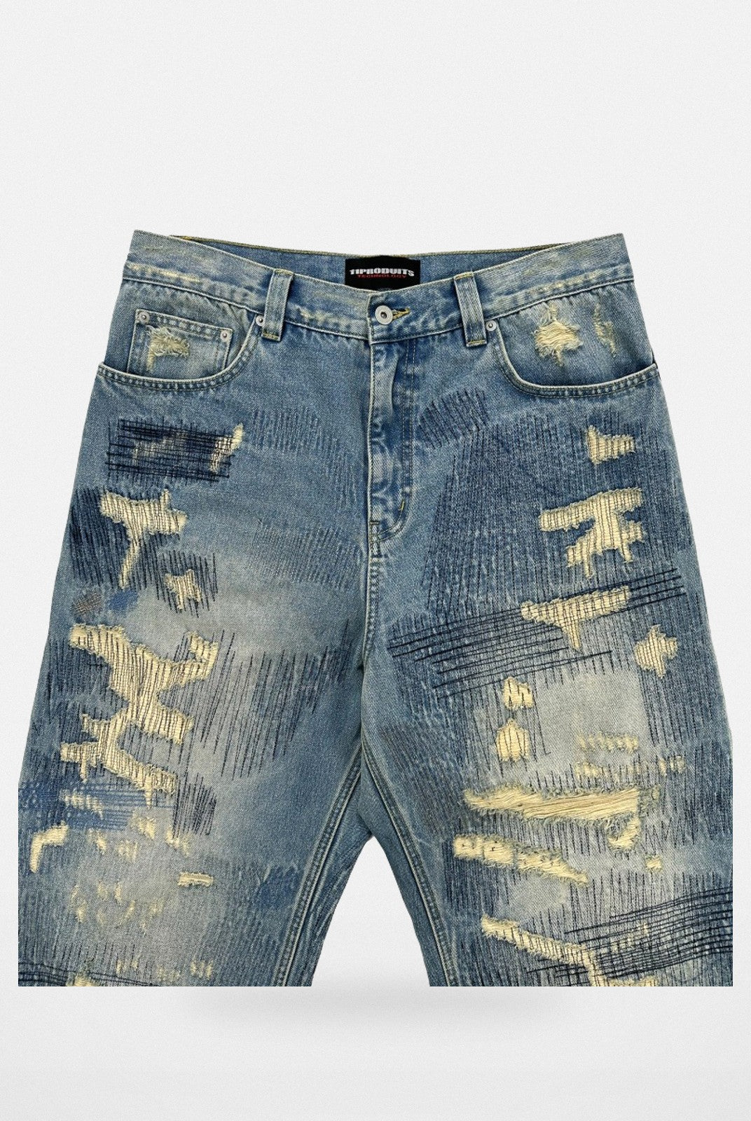 UNKNOWNWORLD Heavyweight Distressed Wide Leg Jeans in Blue
