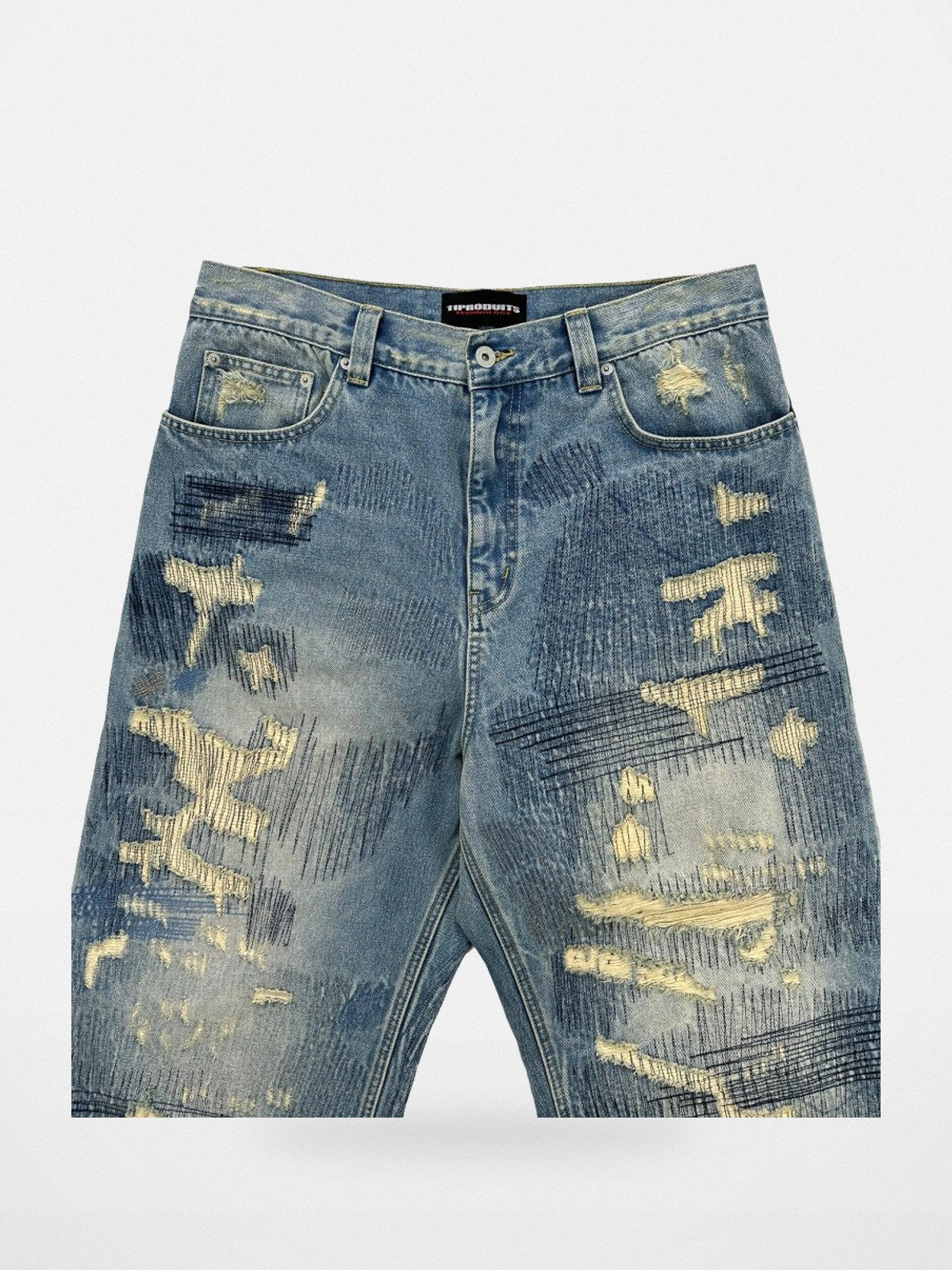 UNKNOWNWORLD Heavyweight Distressed Wide Leg Jeans in Blue