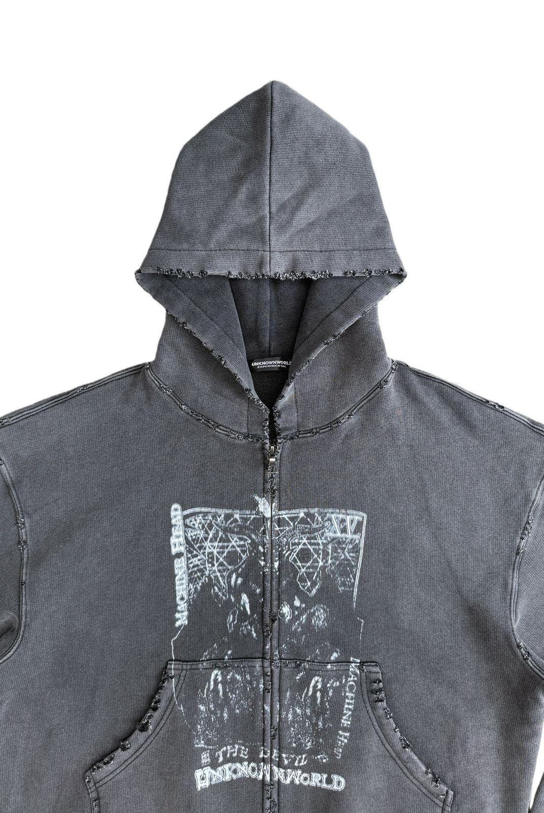 UNKNOWNWORLD Distressed Mechanical Print Hoodie in Black