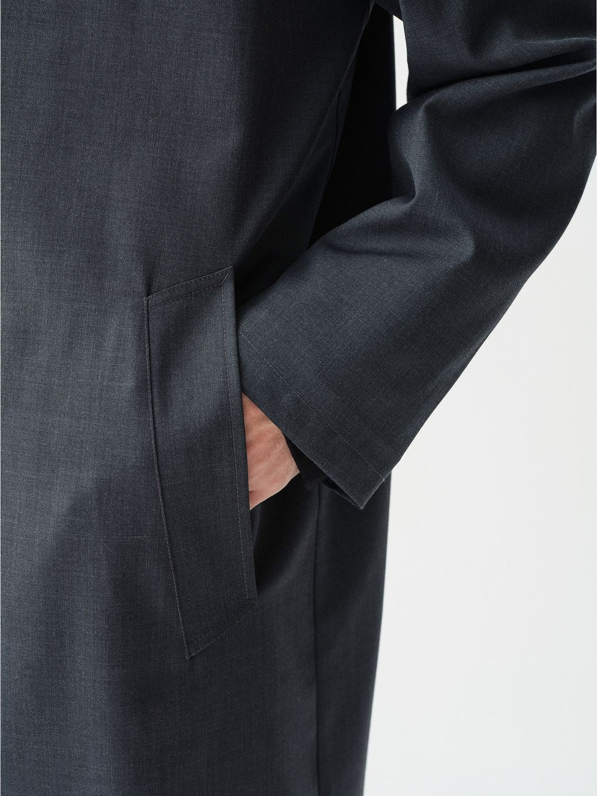 ROYA Merino Wool Blend Balmacaan Coat in Gray - On Model