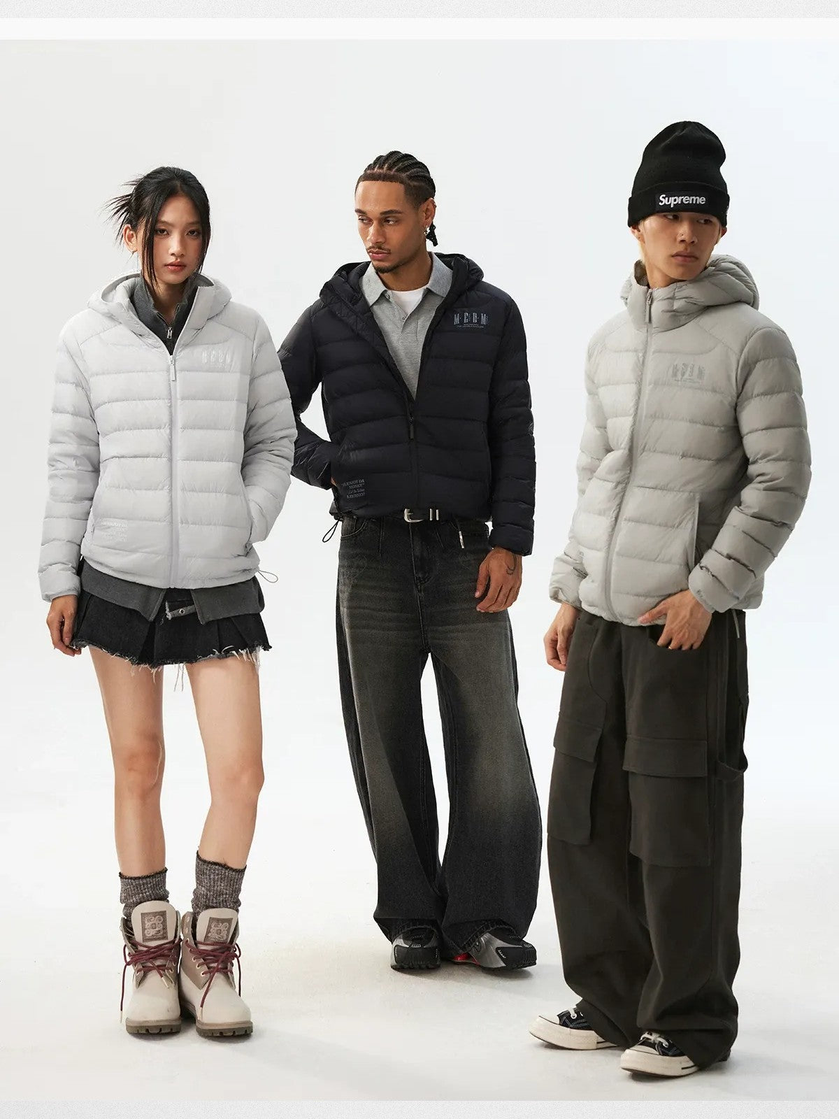 MEDM Waterproof Goose Down Hooded Puffer in Gray - On Mixed Models