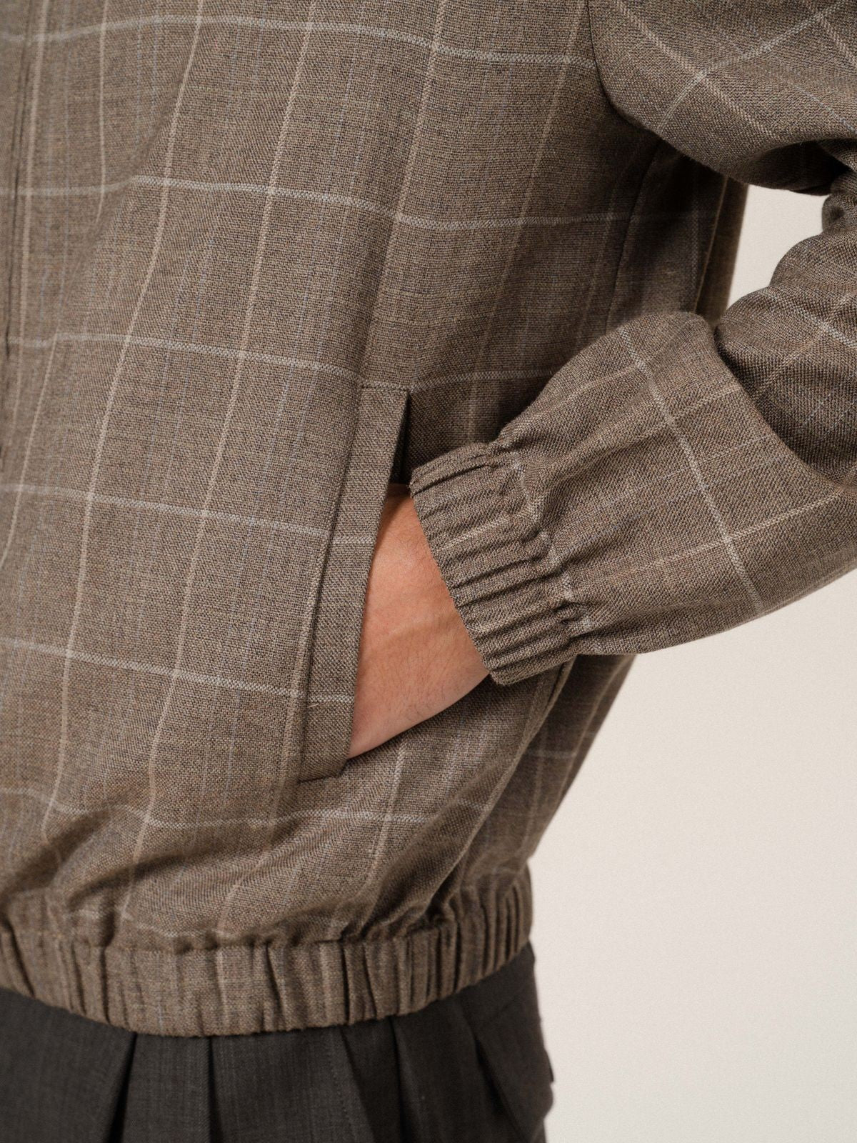 Retro 21 Silk Wool Plaid Double Zip Jacket in Brown - On Model