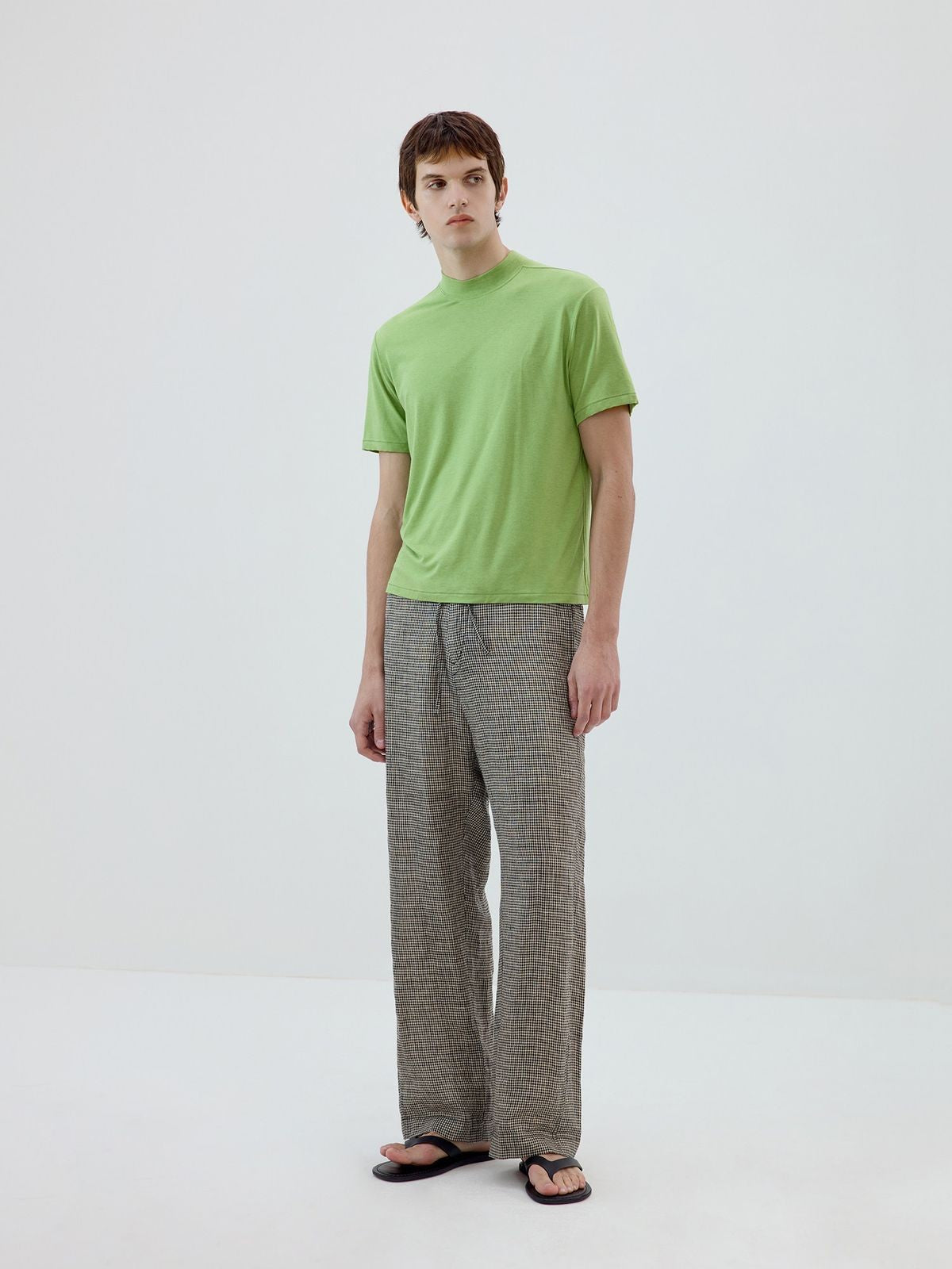Simple Project Merino Wool Blend Mock Neck T Shirt in Green - On Model