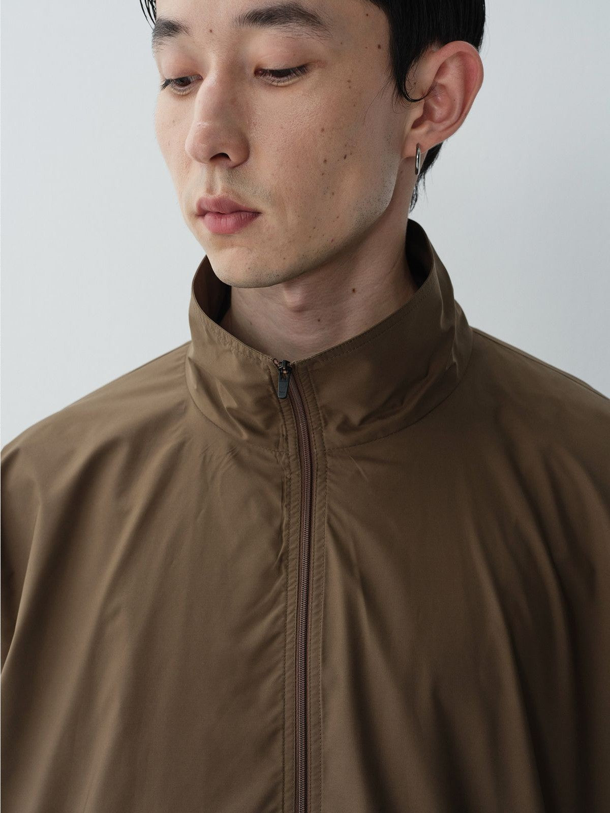 ROYA Stand Collar Tech Coach Jacket in Brown - On Model