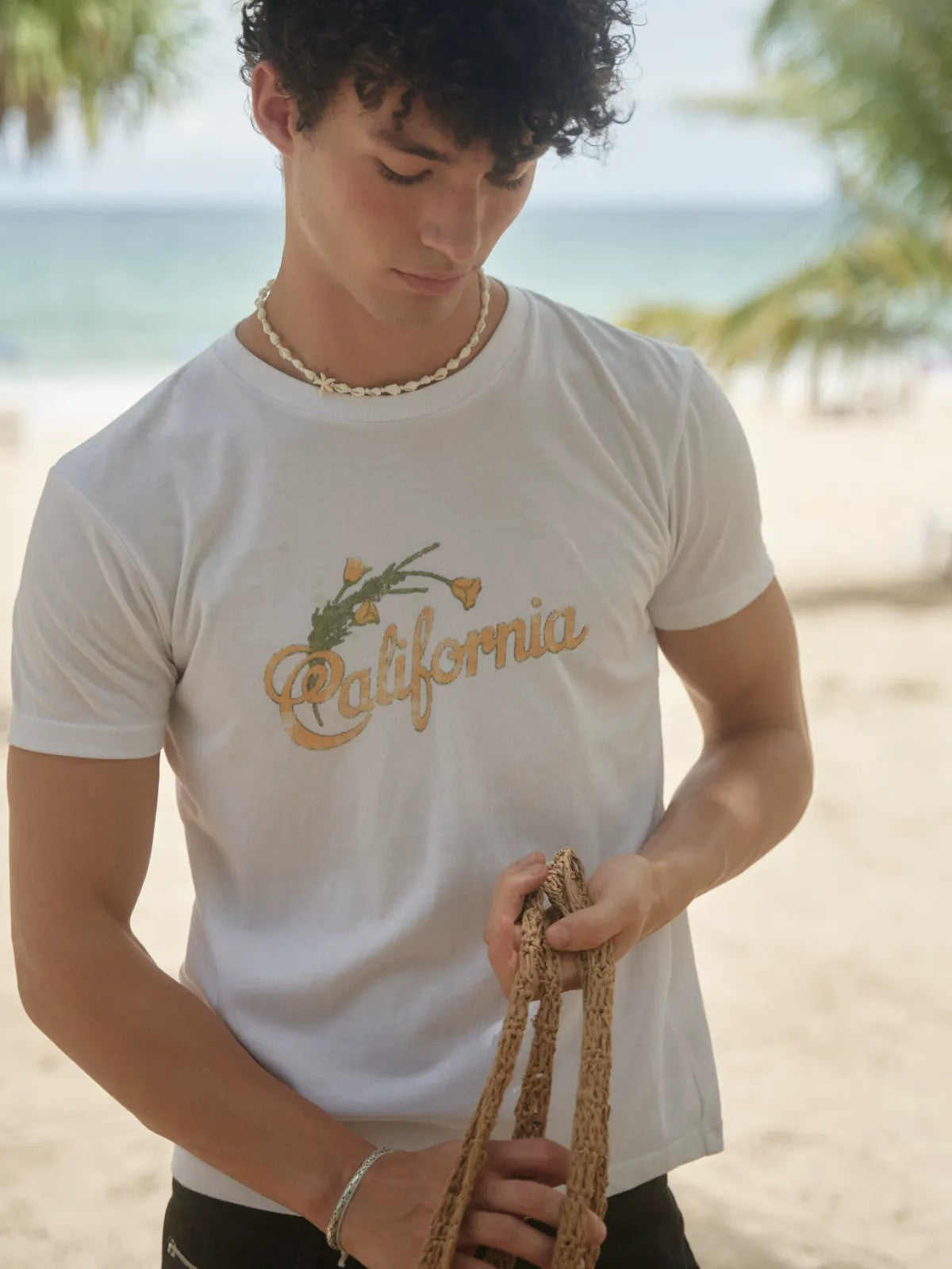 Retro 21 California Graphic Cotton T Shirt in White - On Model
