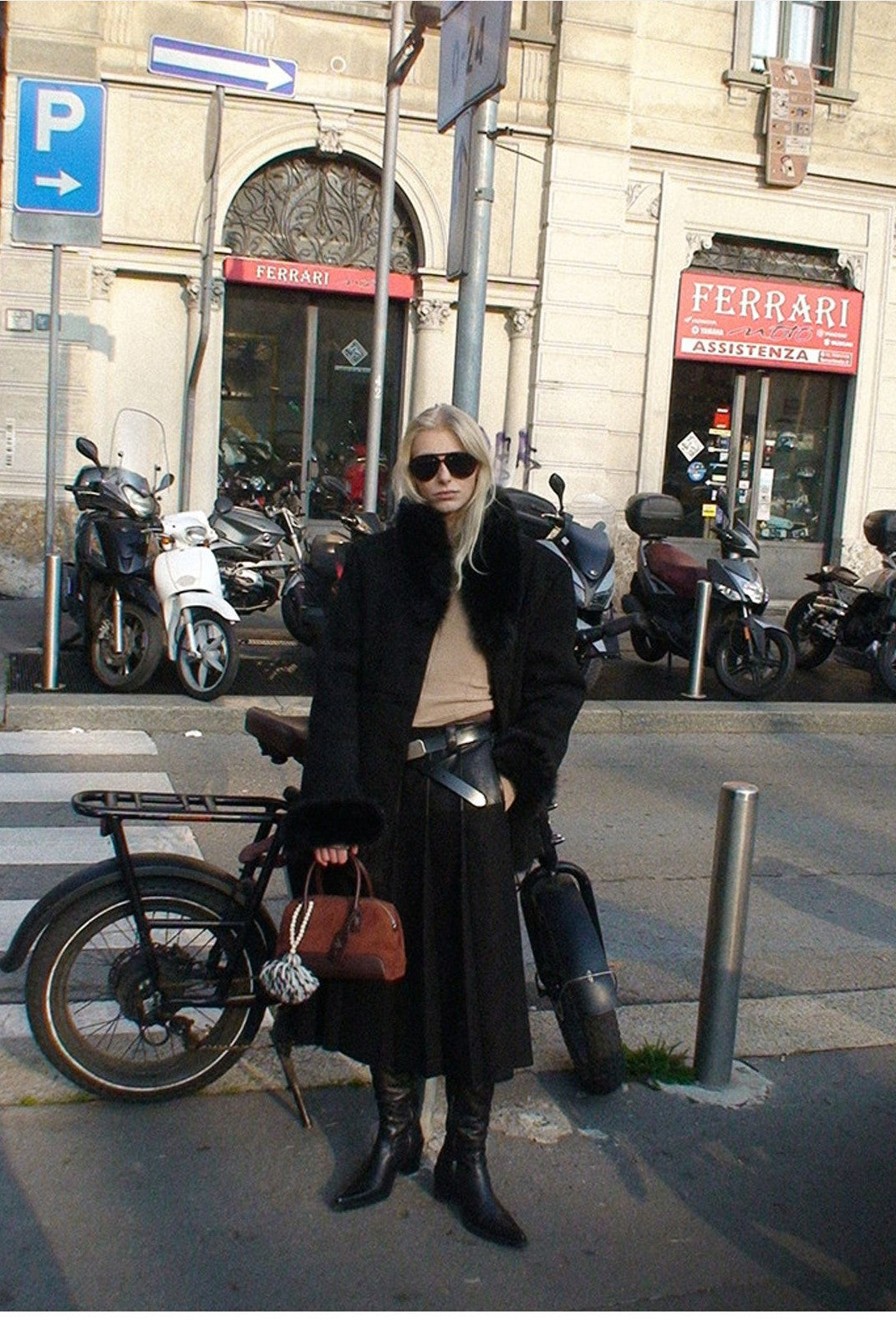 ACSENSE STUDIO Faux Suede Jacket with Faux Fur Collar in Black - On Model