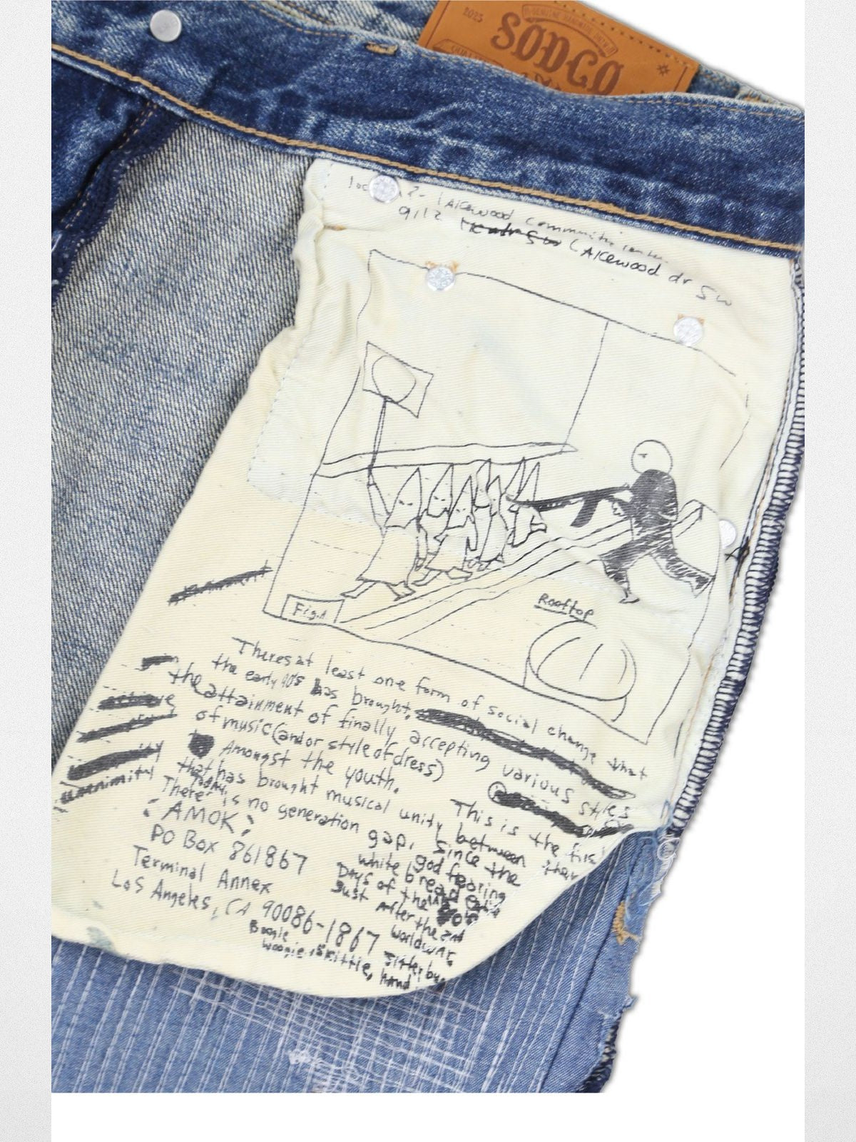 SOD Distressed Graffiti Embroidered Jeans in Blue - Detail