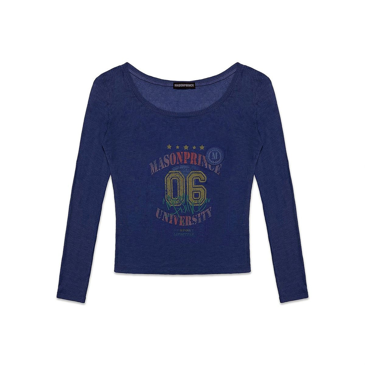 MASONPRINCE Layered Print Linen Blend Long Sleeve in Navy Blue