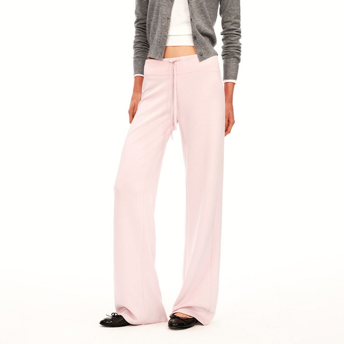 PUKI Lyocell Wide Leg Drawstring Trousers in Pink - On Model