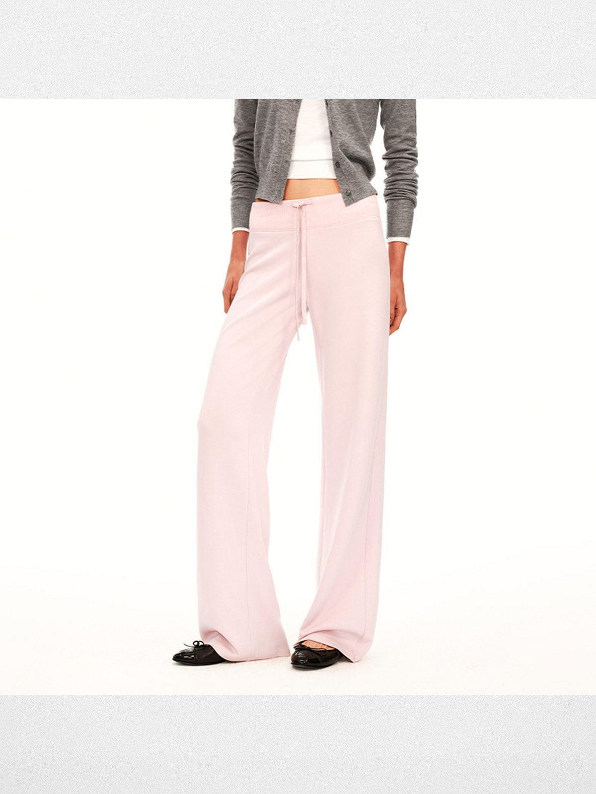PUKI Lyocell Wide Leg Drawstring Trousers in Pink - On Model
