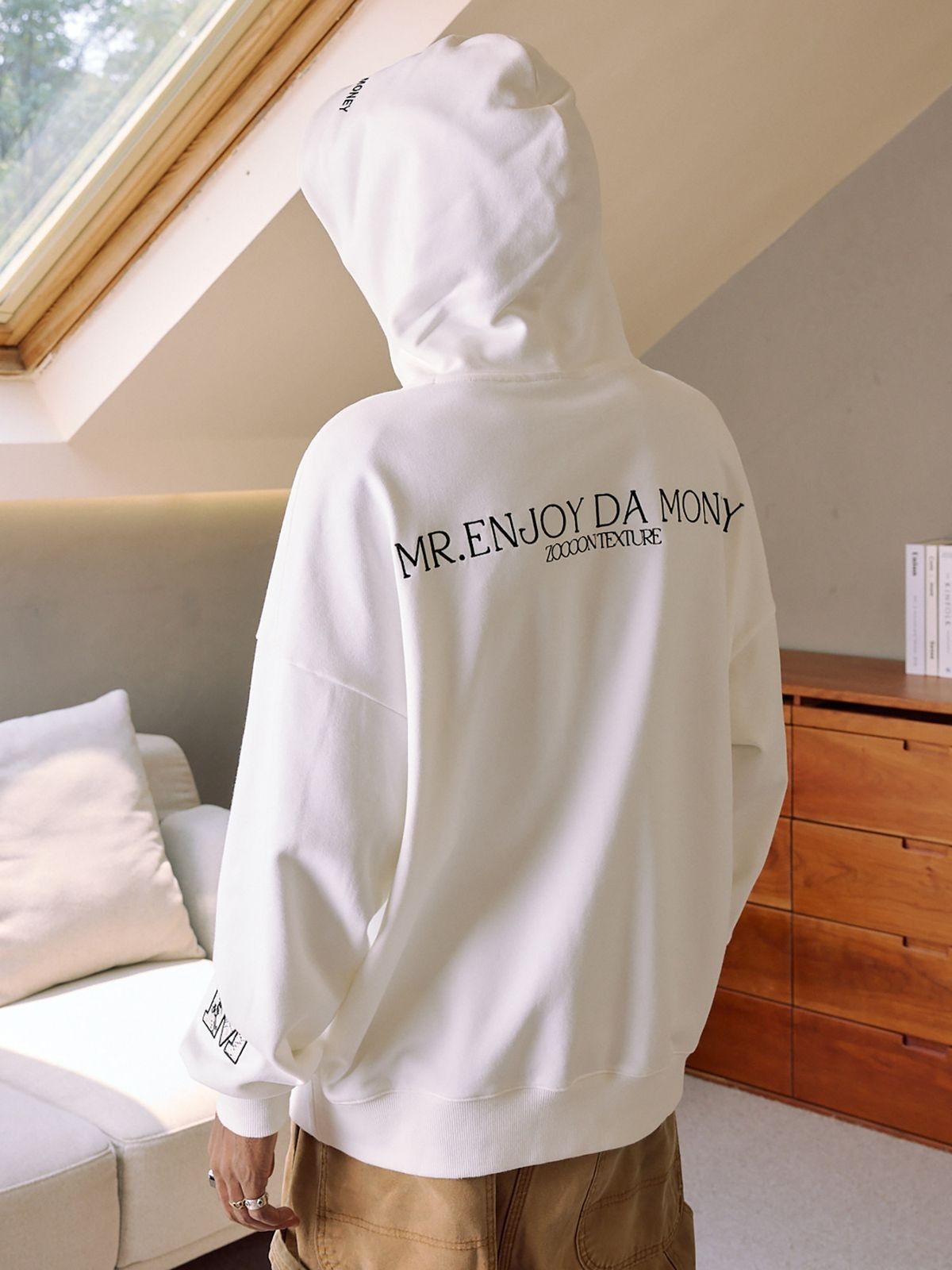 MEDM Leopard Patch Logo Hoodie in White - On Male Model