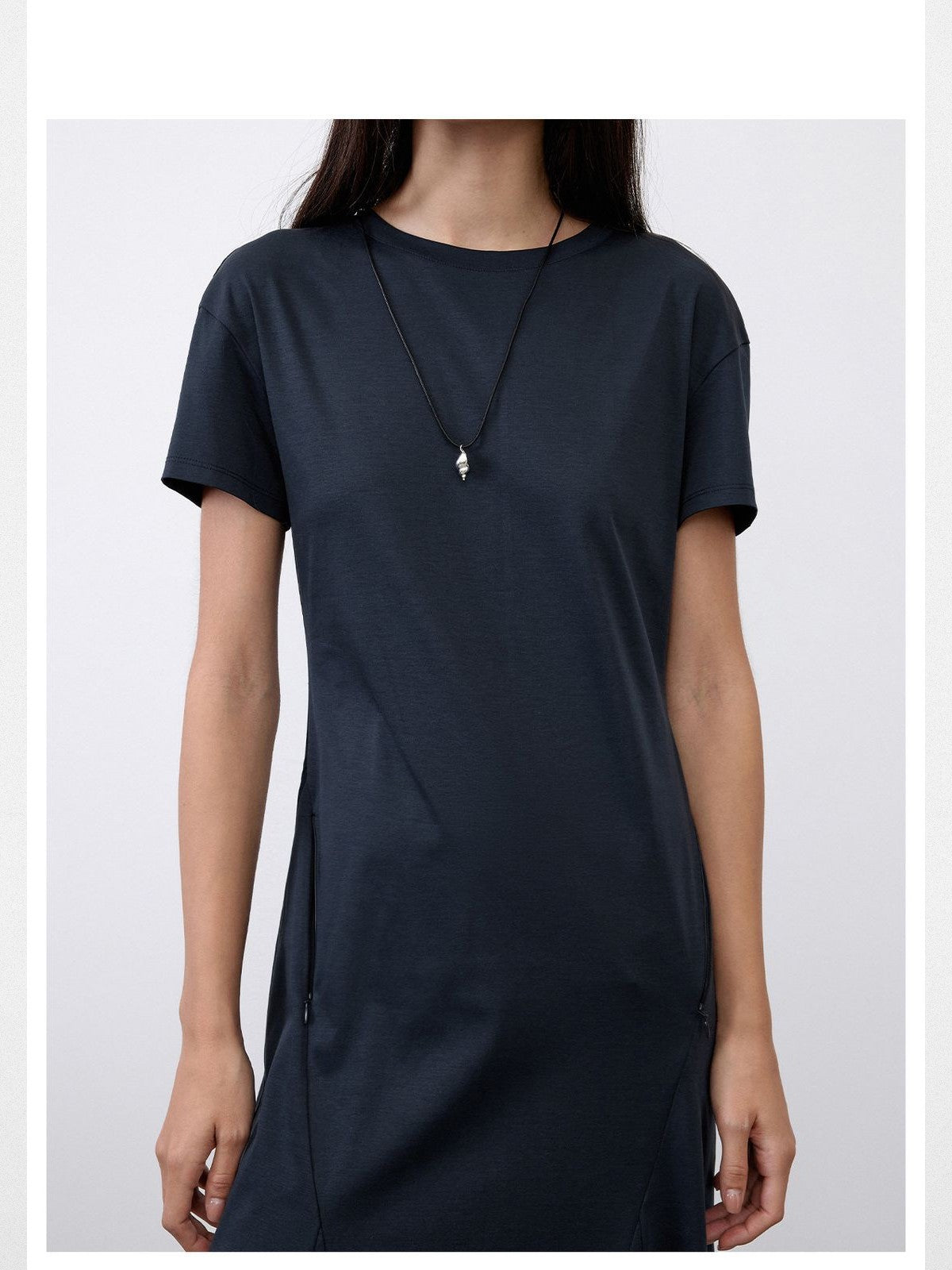 RandomPiece Cotton Modal Fishtail Midi Dress in Blue - On Model