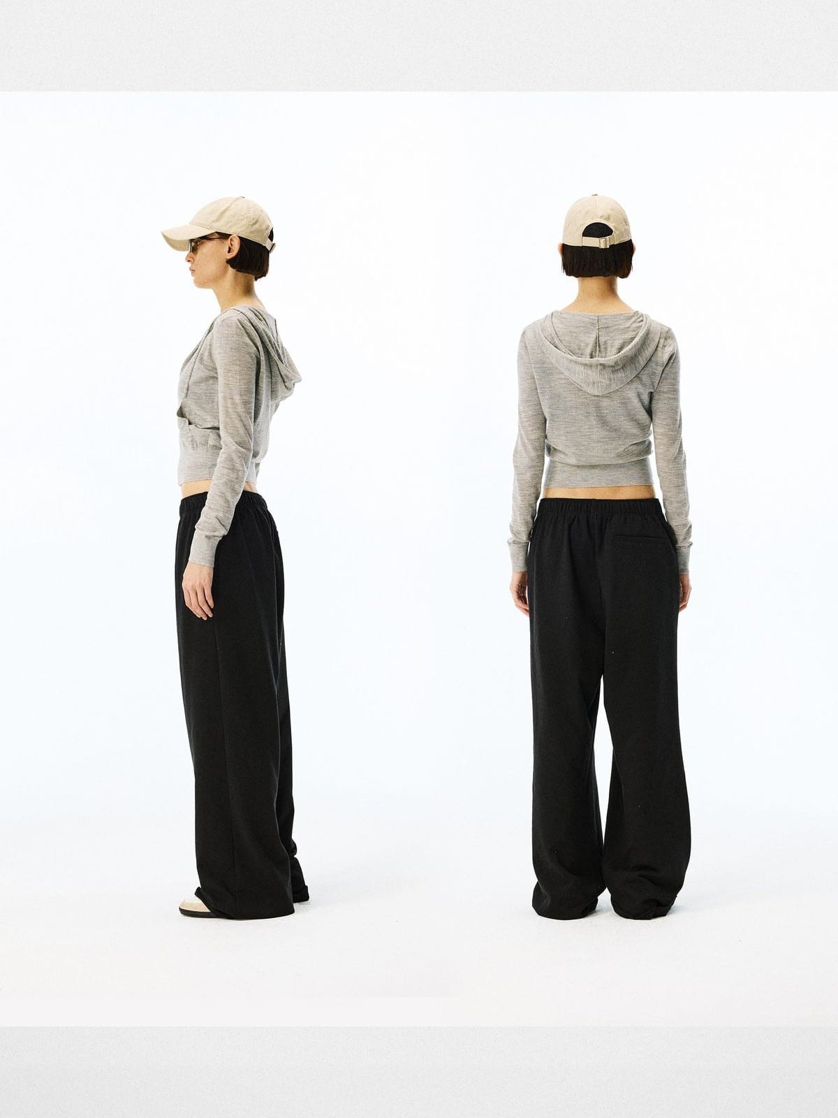 Alright then Zip Up Merino Wool Hoodie in Gray - On Model