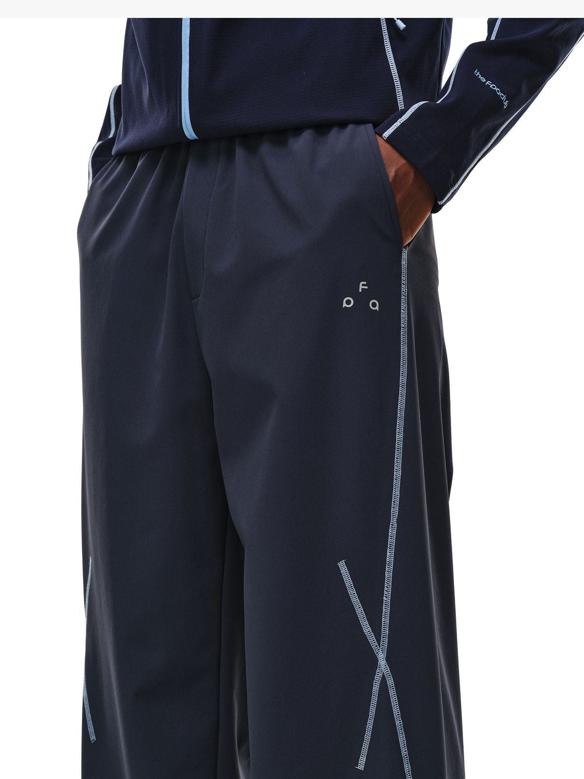 FPA Curved Leg Nylon Trousers in Navy Blue - Detail