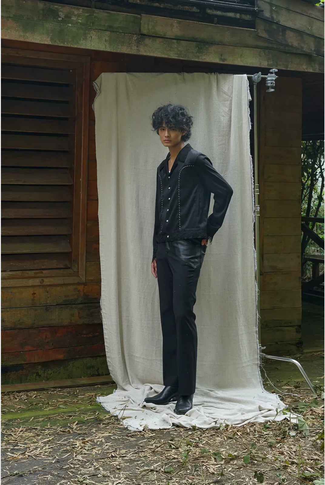 Retro 21 Lace Tassel Shirt Jacket in Black - On Model